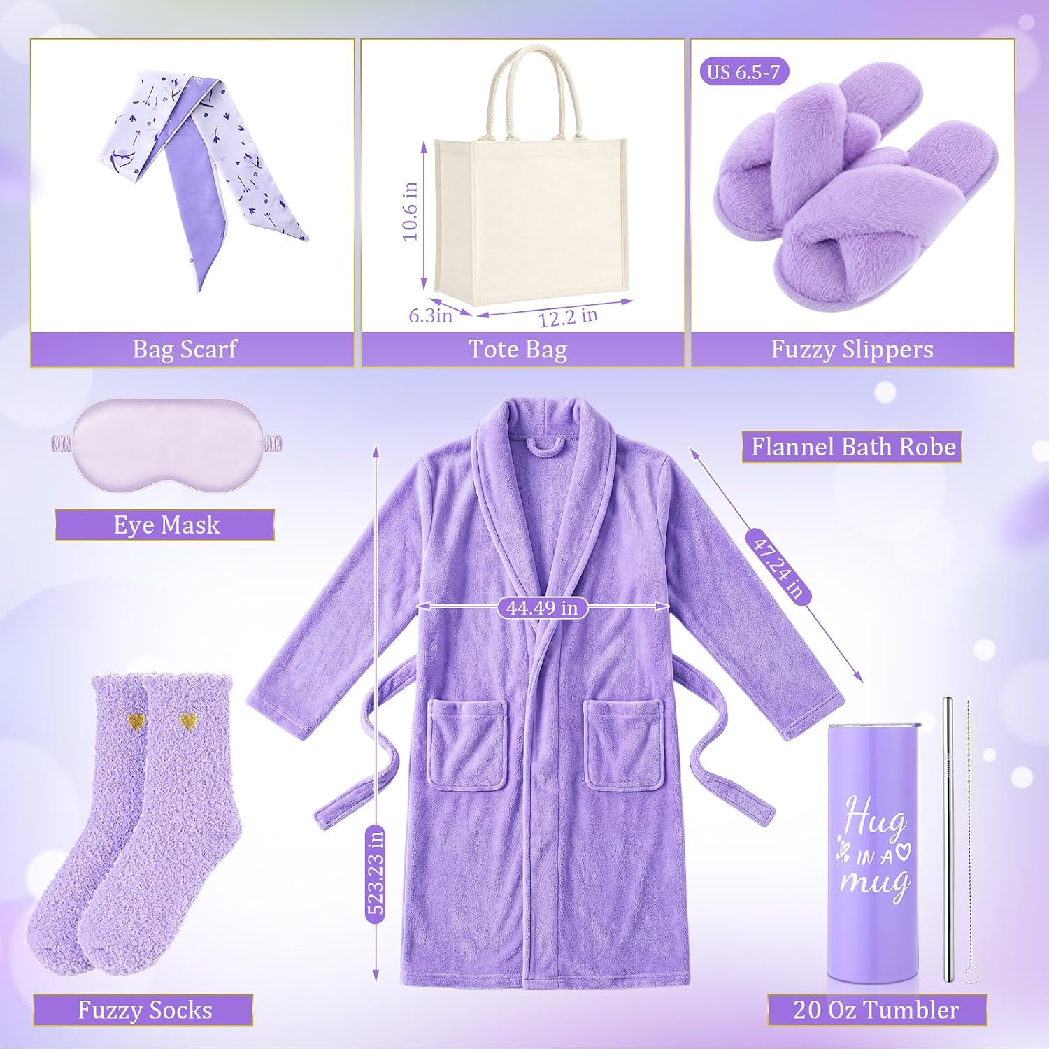 Patelai 7 Pcs Birthday Gifts for Women Spa Robe and Slippers Set Self Care Gift Basket for Women Spa Gift Basket for Friend