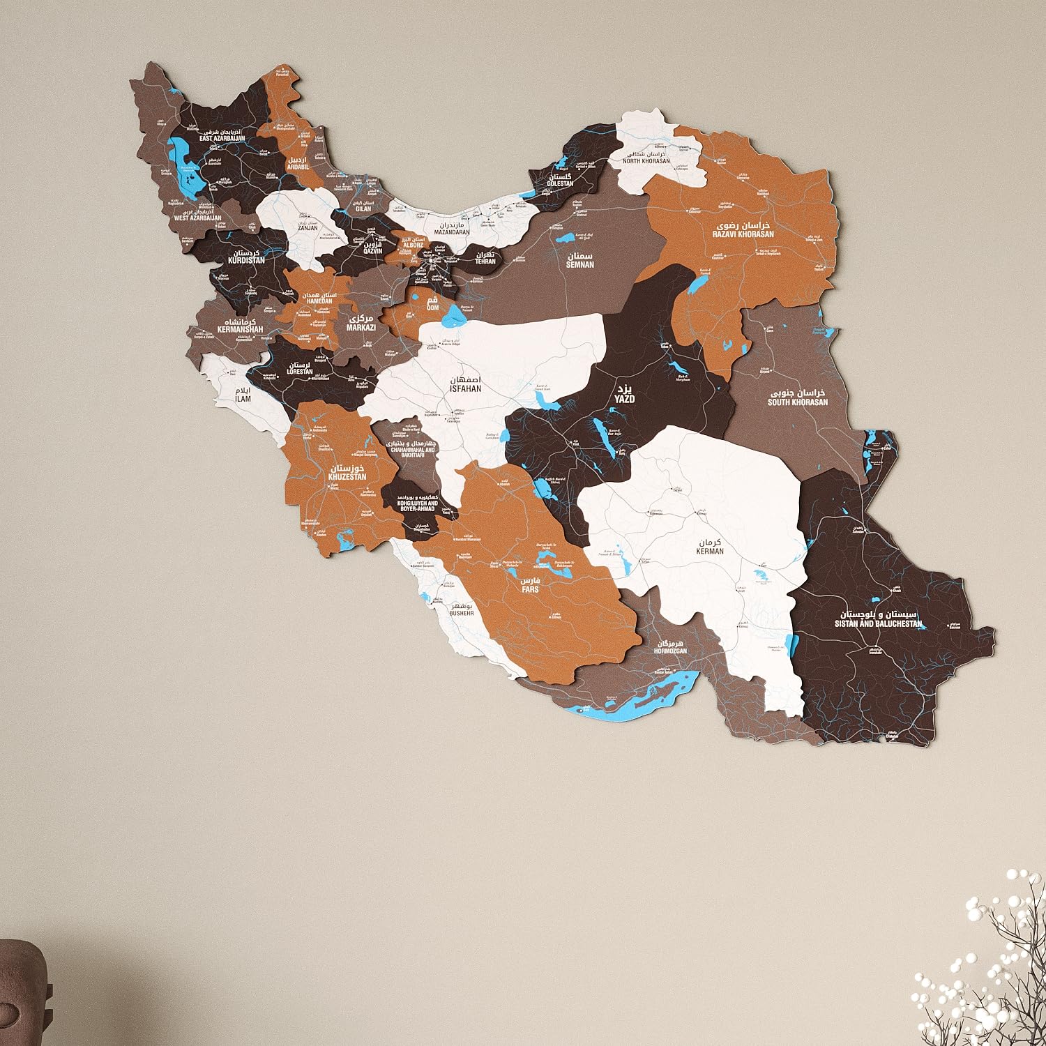 Colorfull Worlds Wooden Map of Iran Wall Art – Multilayered 3D UV Printed MDF Country Map Decor for Persian Iranian Homes – Housewarming Gift
