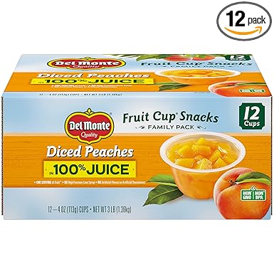 DEL MONTE Diced Peaches FRUIT CUP Snacks in 100% Fruit Juice, 12 Pack, 4 oz