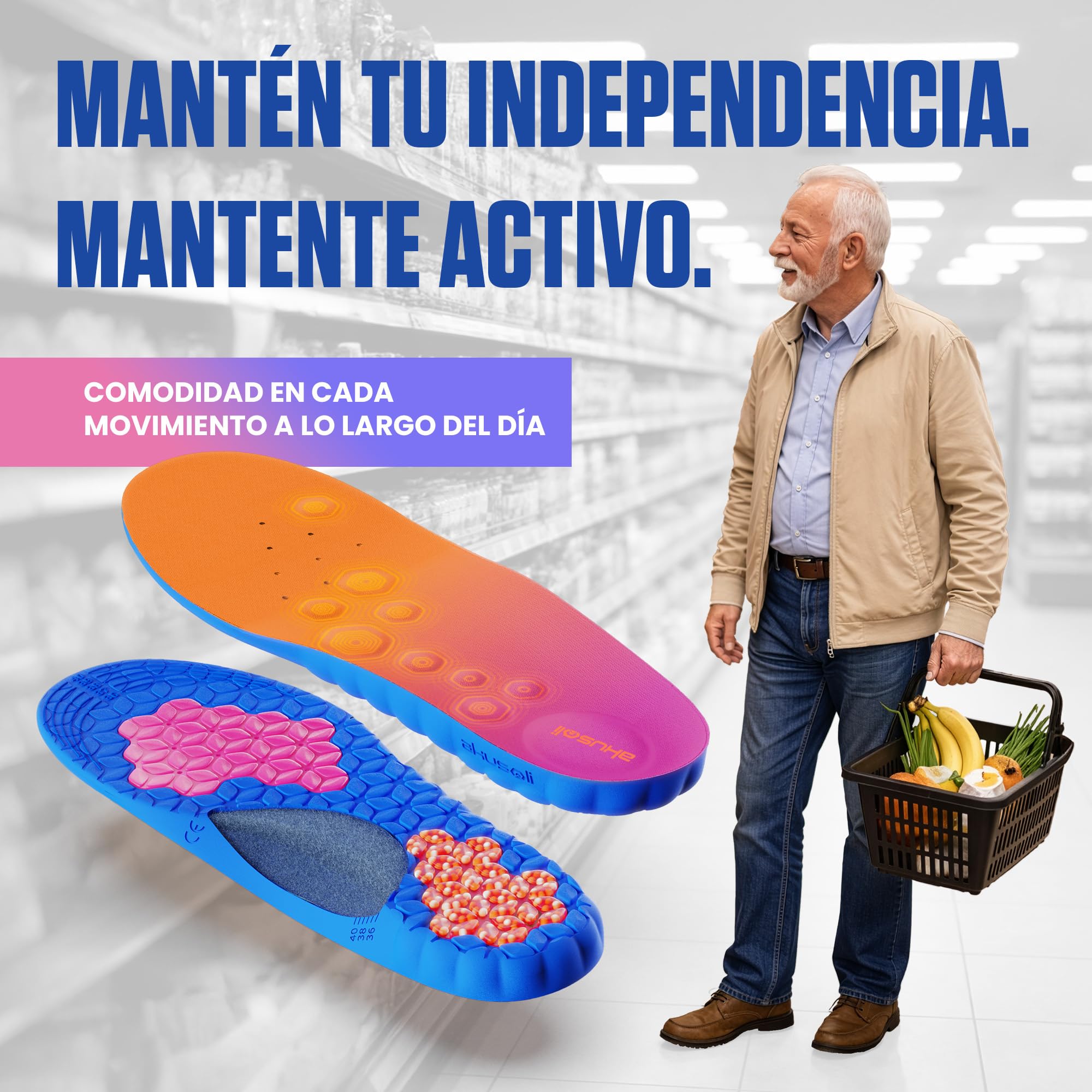 Akusoli Plantillas Hombre y Mujer – Plantillas de Gel para Zapatos con Acupresión y Soporte de Talón en U, Ideales para Zapatos de Trabajo y Largas Jornadas de Pie EU36-41.5 — view 5