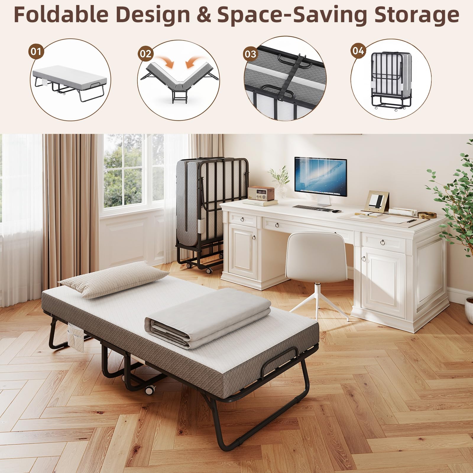 Somdot Letto Pieghevole 1 Persona, Fodera Lavabile, 190 x 78,5 cm
