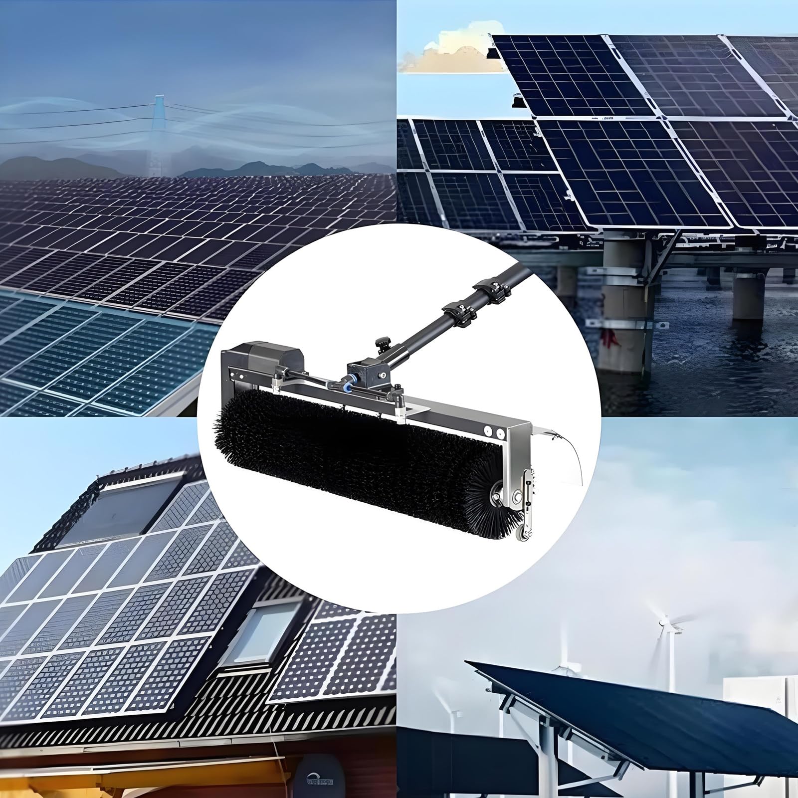 Cepillo de limpieza de paneles solares con poste telescópico de 25 pies, rociador de agua automático, para uso residencial