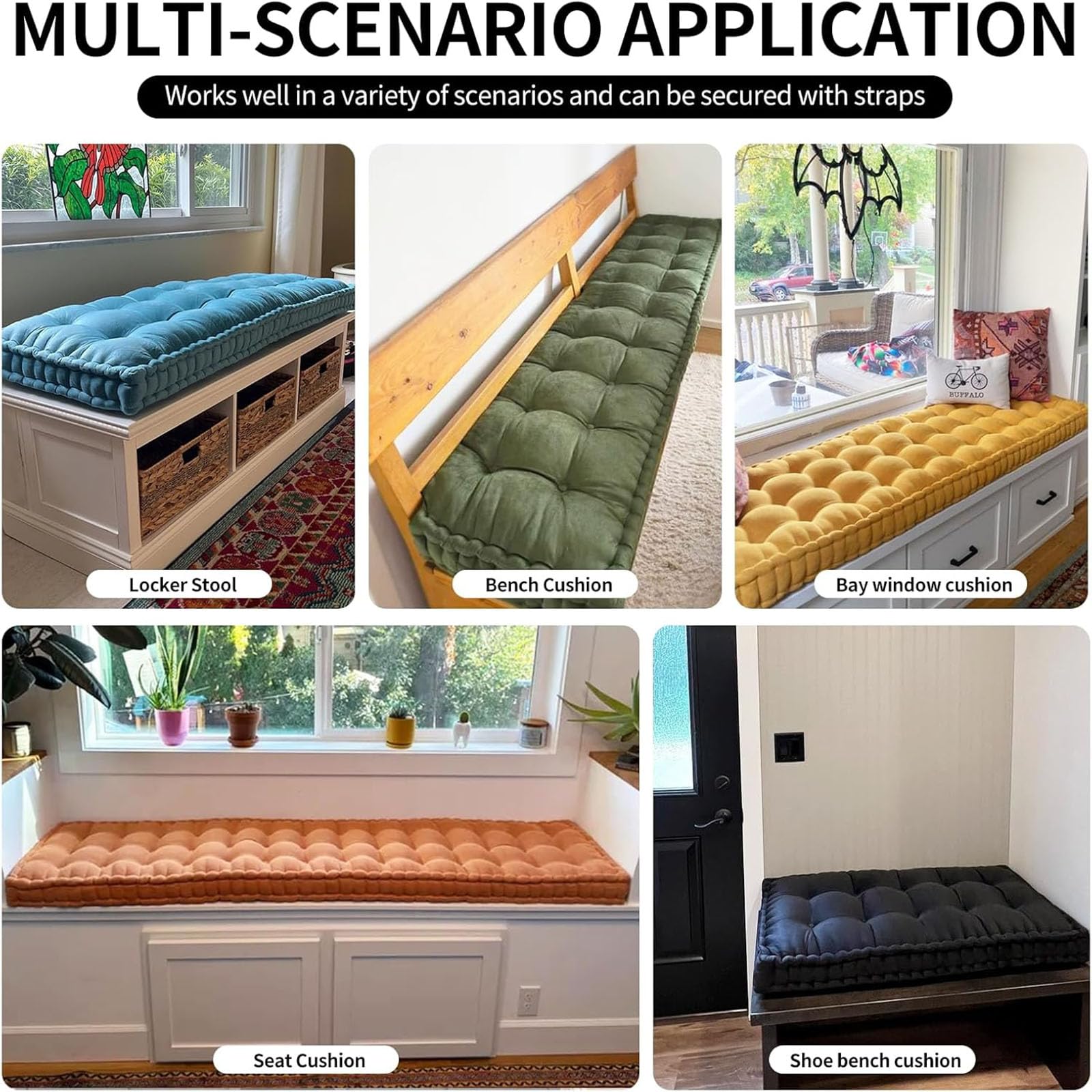 Coussins de banc texturés en mousse à mémoire de forme doux et durable avec poignée - Idéal pour intérieur et extérieur (blanc, 170 x 70 x 10 cm)