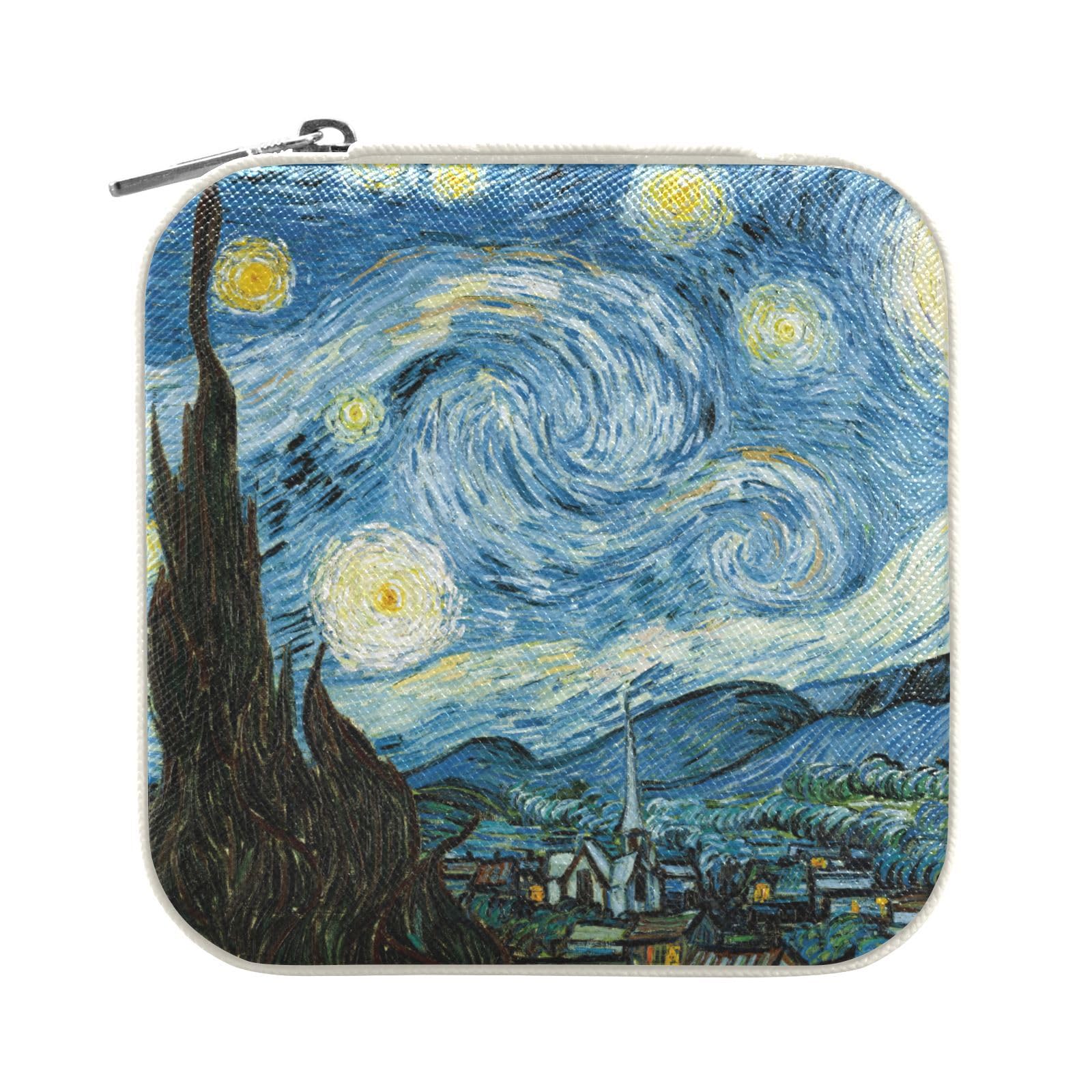 Caja de joyería de viaje pequeña mini organizador de joyas almacenamiento de exhibición para anillos pendientes, collar niñas, mujeres, hombres, noche estrellada, azul beige