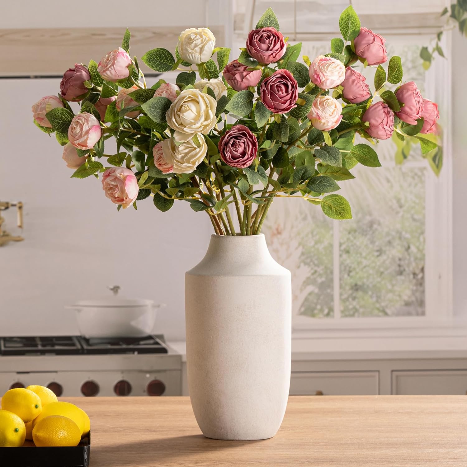 Mitt&Ditt Ceramic Flower Vase, 12.5 inch Tall Off-White Vase, Large Decorative Terracotta Vases, Farmhouse Rustic Pottery Vases for Home Decor, Living Room, Table - Image 4