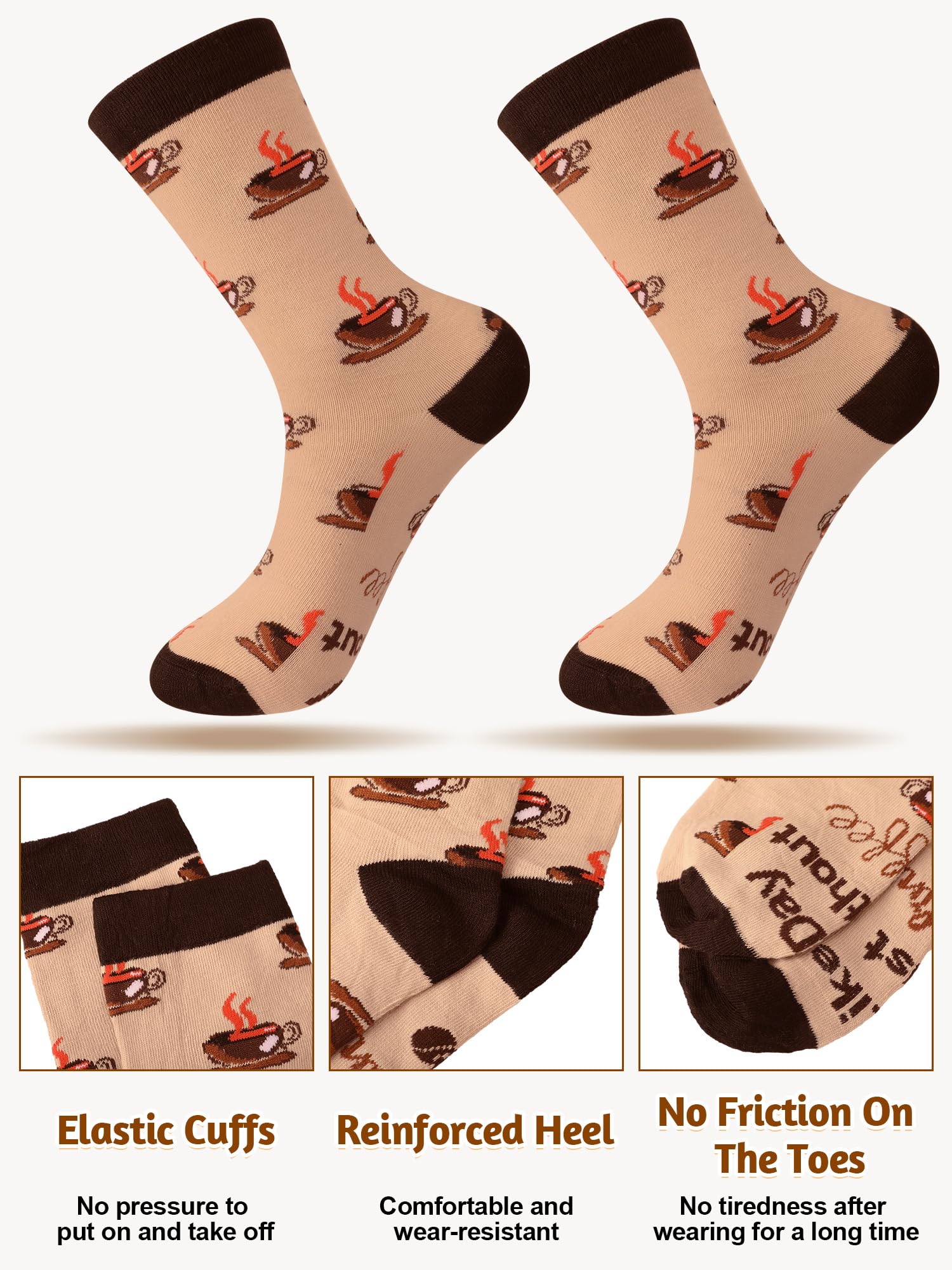 Liitrsh 8 Paar Kaffeesocken für Damen, Baumwolle, Crew-Socken für Erwachsene, Barista, Kaffeeliebhaber, Urlaubsgeschenke