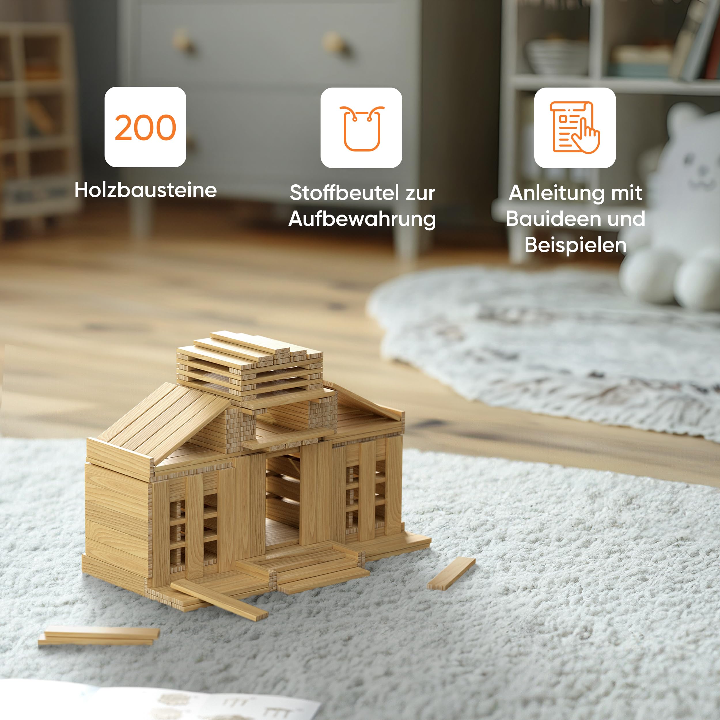 ROXPLE Montessori Wooden Building Blocks Natural Pack of 200 for Kids Kids Toys - Image 2