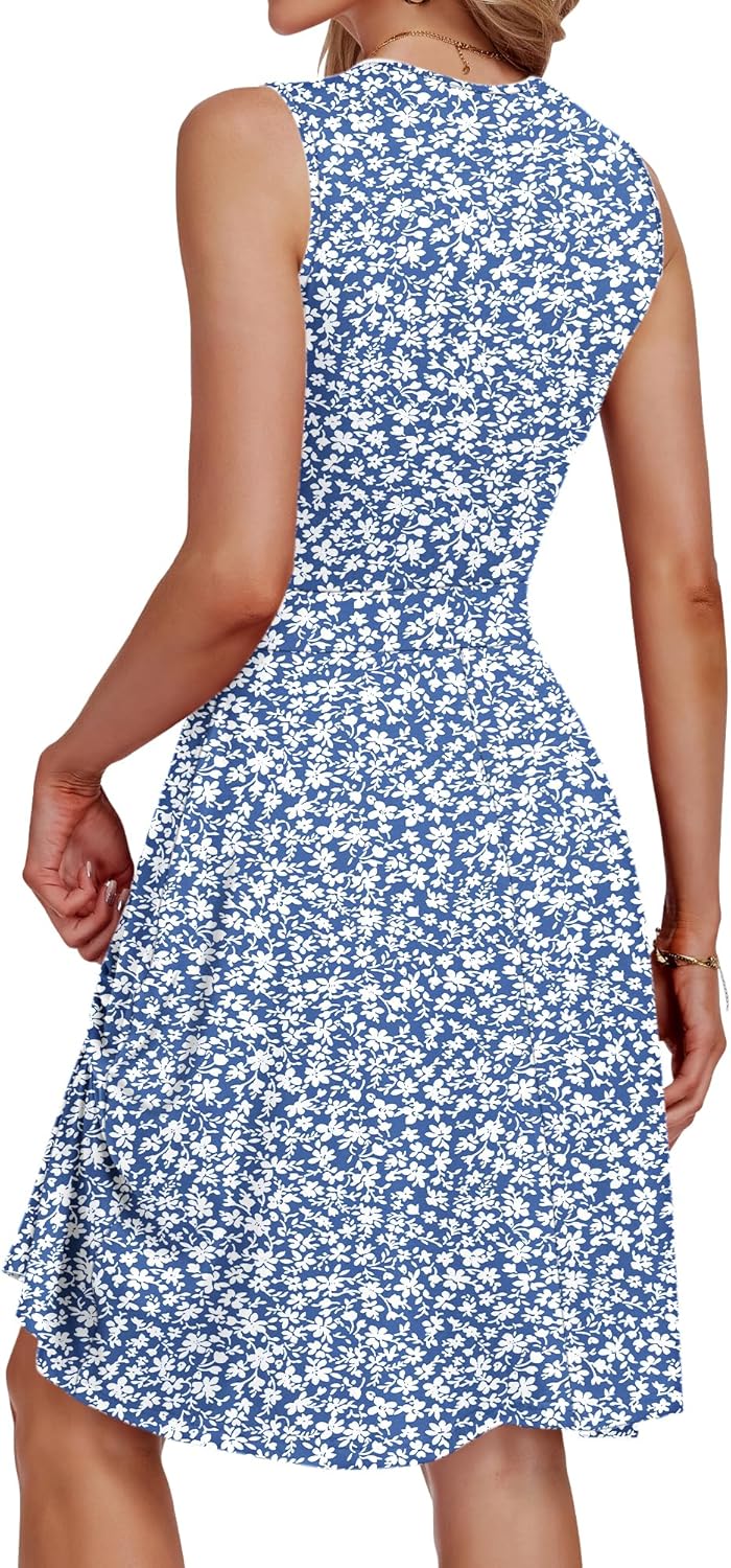 AUSELILY Womens Summer Dresses 2026 Sleeveless V Neck Wrap Floral Sundress with Pockets - Image 4