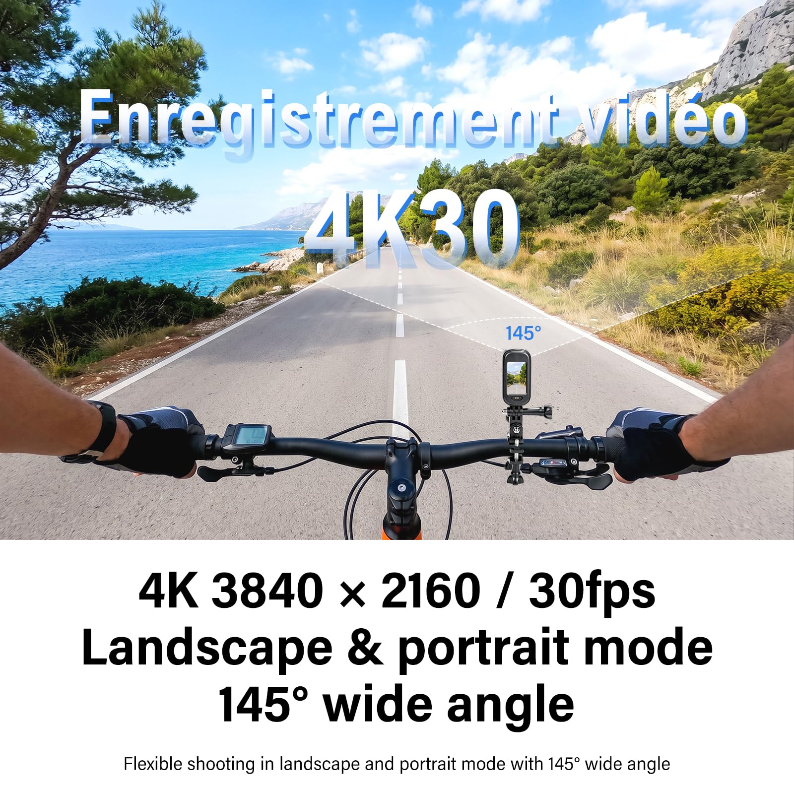 Mini Caméra Sport 4K - Carte Mémoire 64Go Action Cam | Stabilisation EIS 6 Axes, HDR, Grand Angle 145°, WiFi APP, Mini Camera Magnétique pour Camera Moto, Vlog, Casque Moto, Vélo