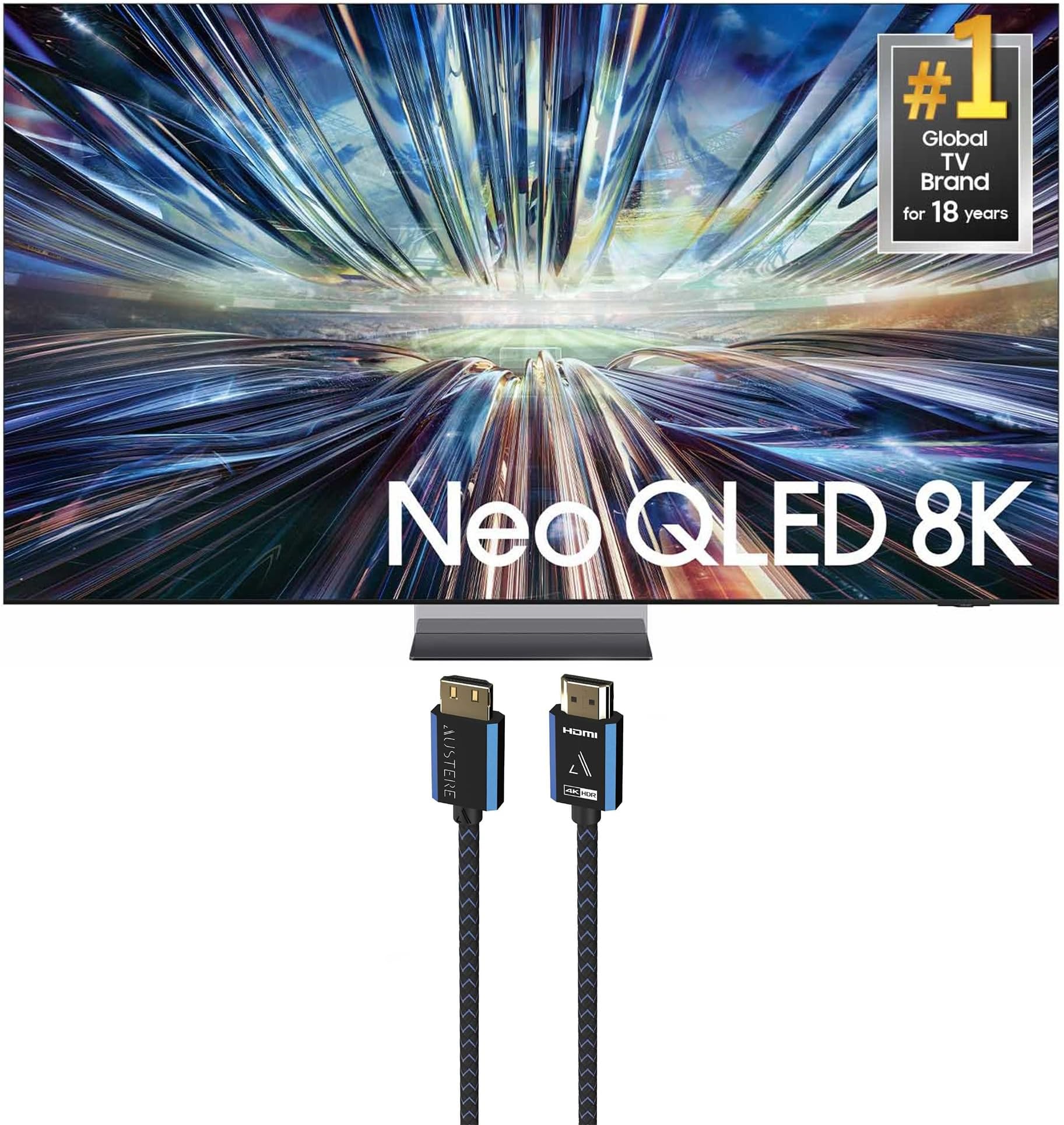 Samsung QN75QN900DFXZA 75 Inch Class QN900D Neo QLED 8K Smart TV with an Austere 5S-4KHD2-2.5M V-Series 2.5m Premium 4K HDR HDMI Braided Cable (2024)