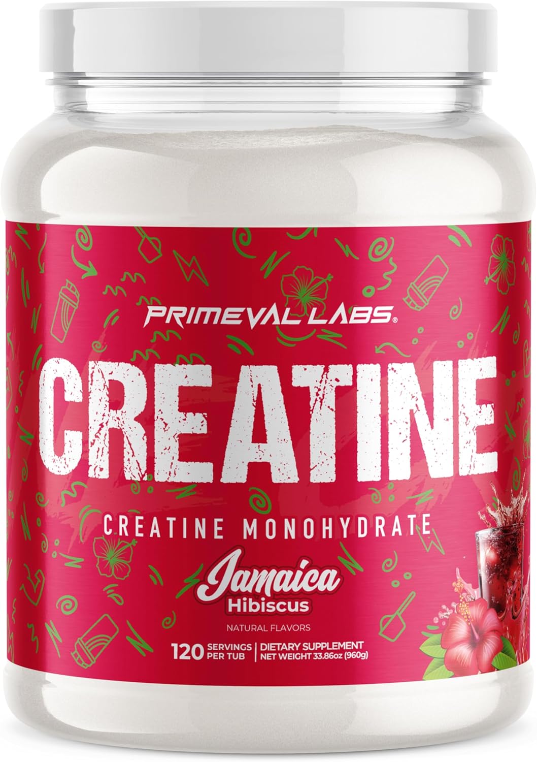 Primeval Labs Clean Creatine Monohydrate Powder | Flavored Powder for Muscle Strength & Recovery | Latin Aqua Fresca Flavors | Workout Supplement for Men & Women | 120 Servings | Jamaica