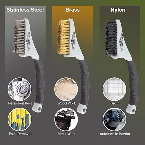 Miniatura 2 de Blackout XP Juego de cepillos de alambre/cepillo de metal, cepillo de nailon, latón y acero inoxidable para eliminación de óxido y pintura, juego de