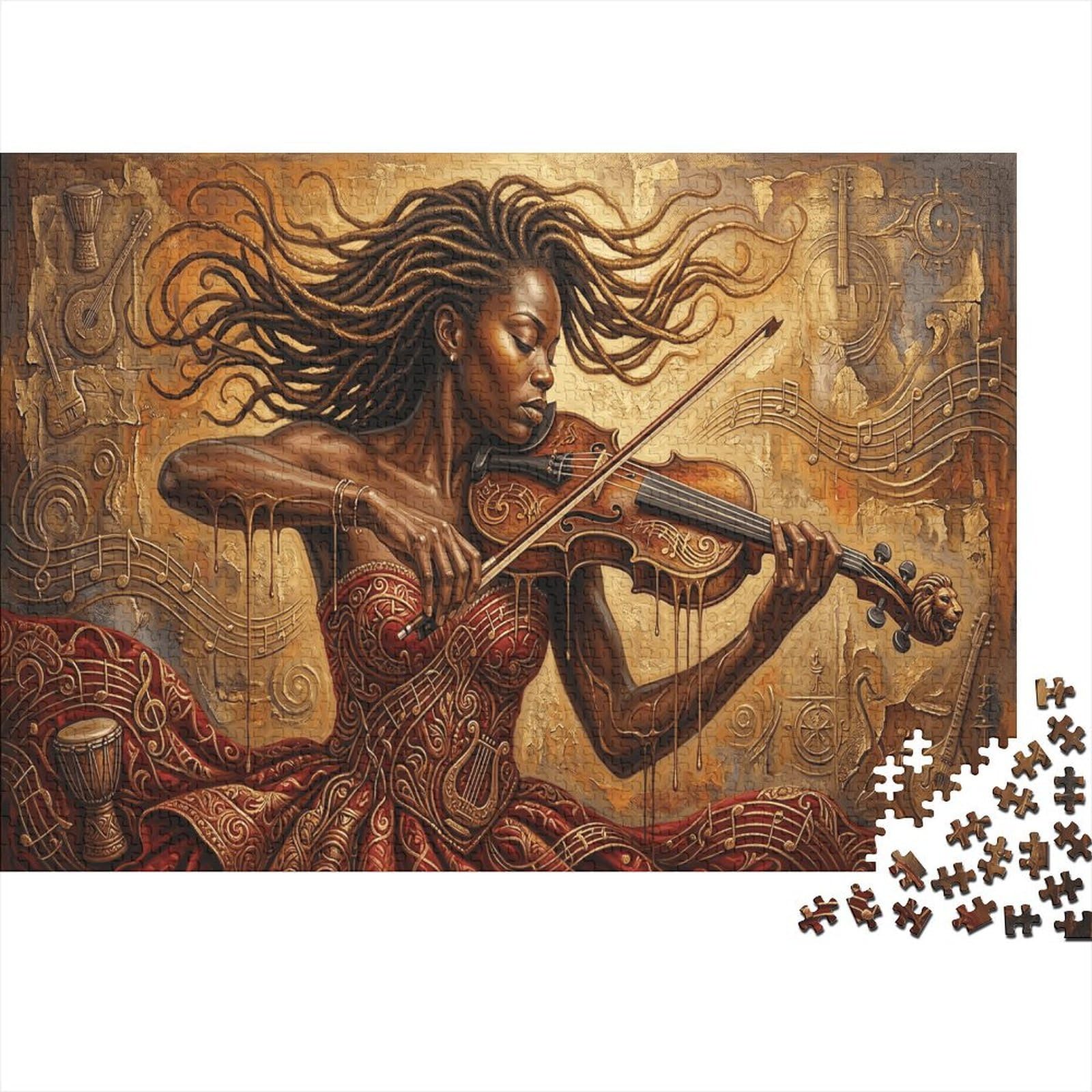Violinist Jigsaw Puzzle for Game 1000 Pieces African American Art Beginners Puzzle Starters Anxiety Relief Secret Santa Gift 38x26cm/1000pcs