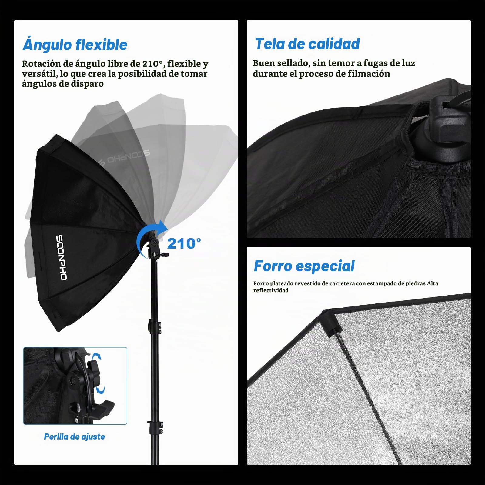 Soonpho Set de Softbox Octágono para Estudio Fotográfico, 55cm con Soportes de Luz, 3000-6000K Luces para Vídeo y Retratos, 2x85W