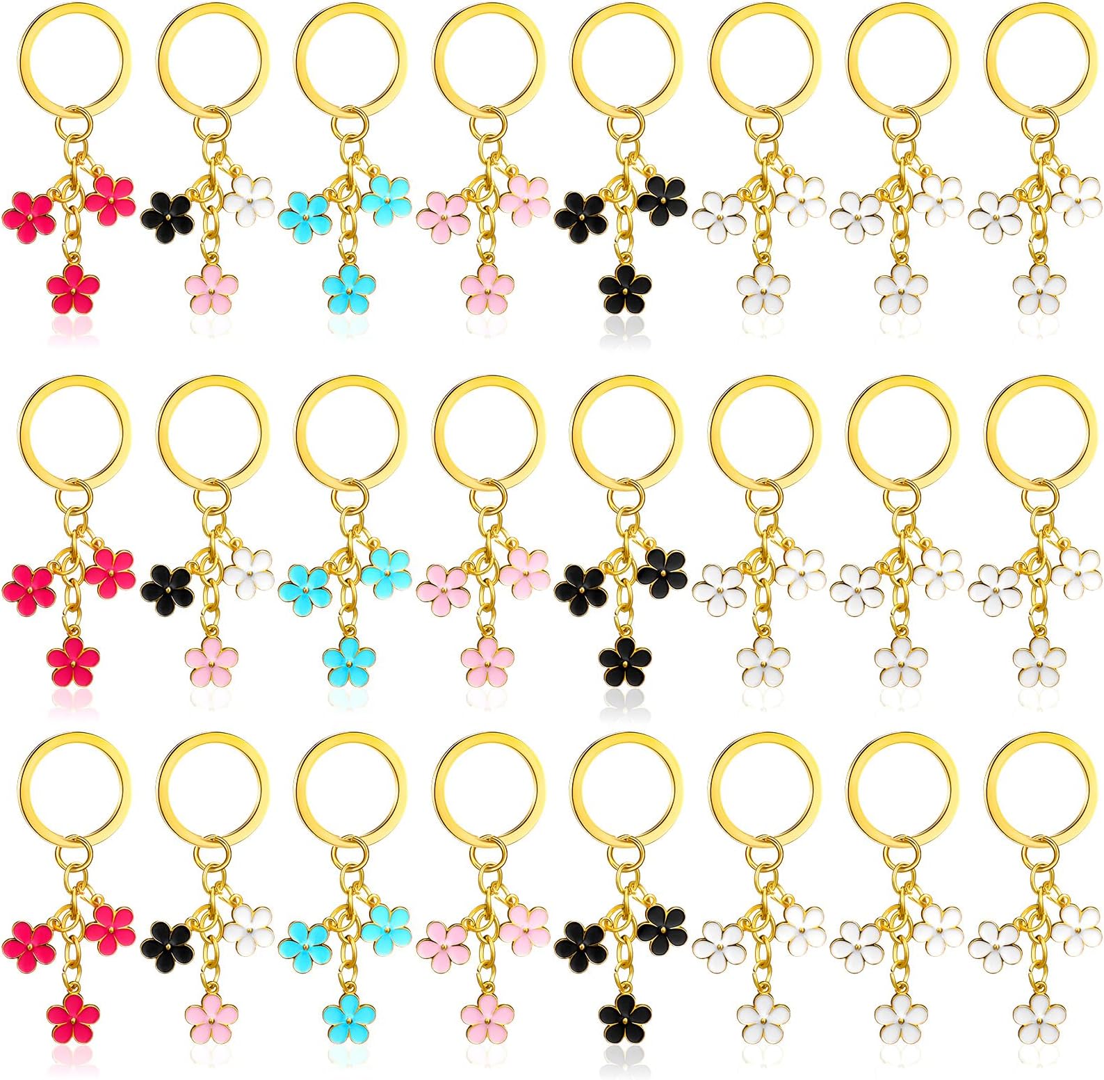 24 Pcs Spring Flower Keychain Bulk Daisy Cherry Enamel Keychain Boho Purse Charms for Handbags Accessory for Women