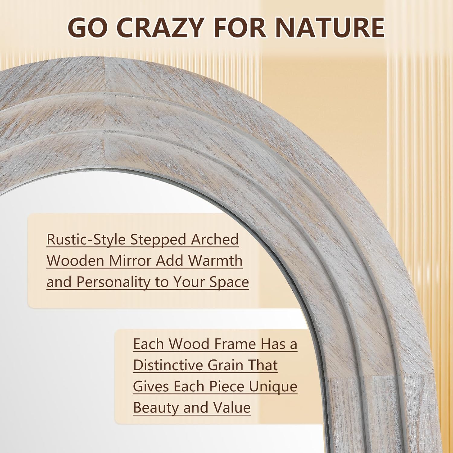 Large Arched Wood Mirror Full Length, 71"X32" Rustic Farmhouse Floor Mirror with Stand for Bedroom Living Room Dressing Room Entryway, Free Standing Mirror Leaning or Wall Mounted, Rustic White - Image 4