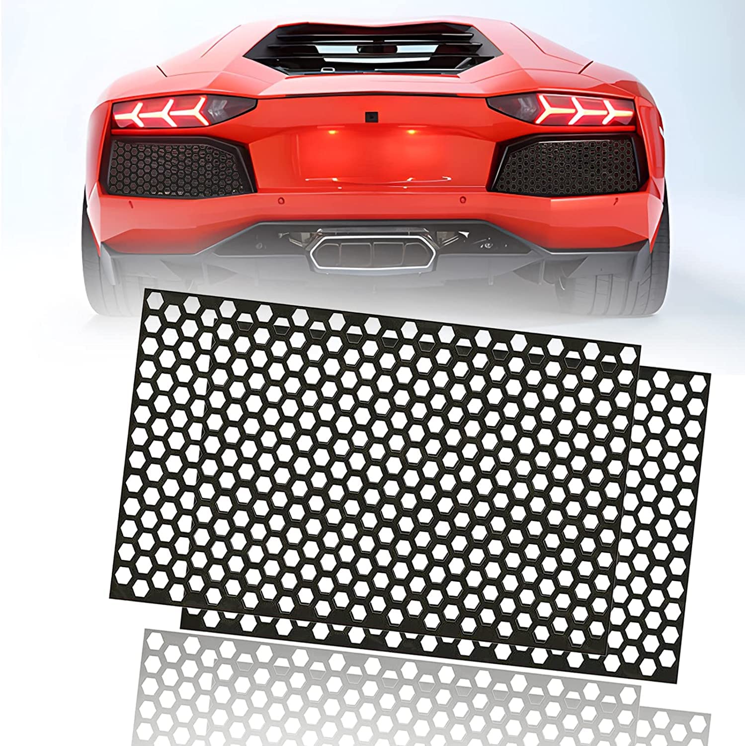 Universal Car Rear Light Cover - 2pcs Honeycomb Type Decal Stickers, DIY Self Adhesive Tint Film Sheet for Taillight, Cars Decoration 48x30cm (Black)