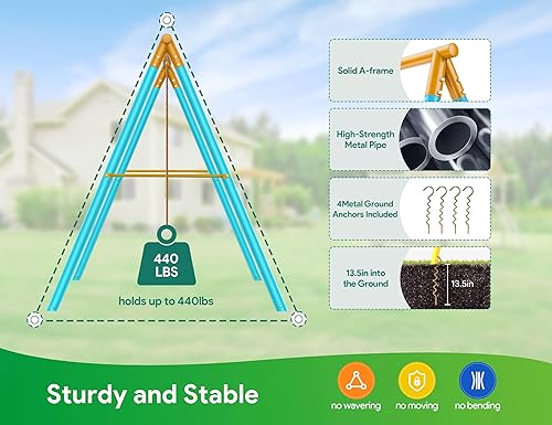 Miniatura 3 de Osoeri - Juegos de columpios para patio trasero 6 en 1, de metal resistente, para patio trasero con 2 columpios, escalera de escalada y redes, barra
