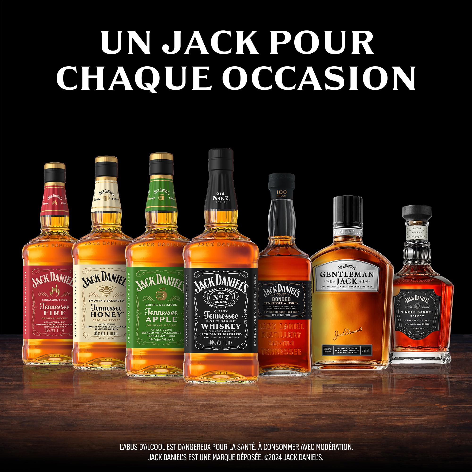 Jack Daniel's Old N°7 Tennessee Whiskey 40% vol 1L - Whisky Américain Iconique - Filtré sur charbon de bois d'érable - Notes de Vanille, Caramel & Chêne - Idéal Pur sur glace ou en Cocktail