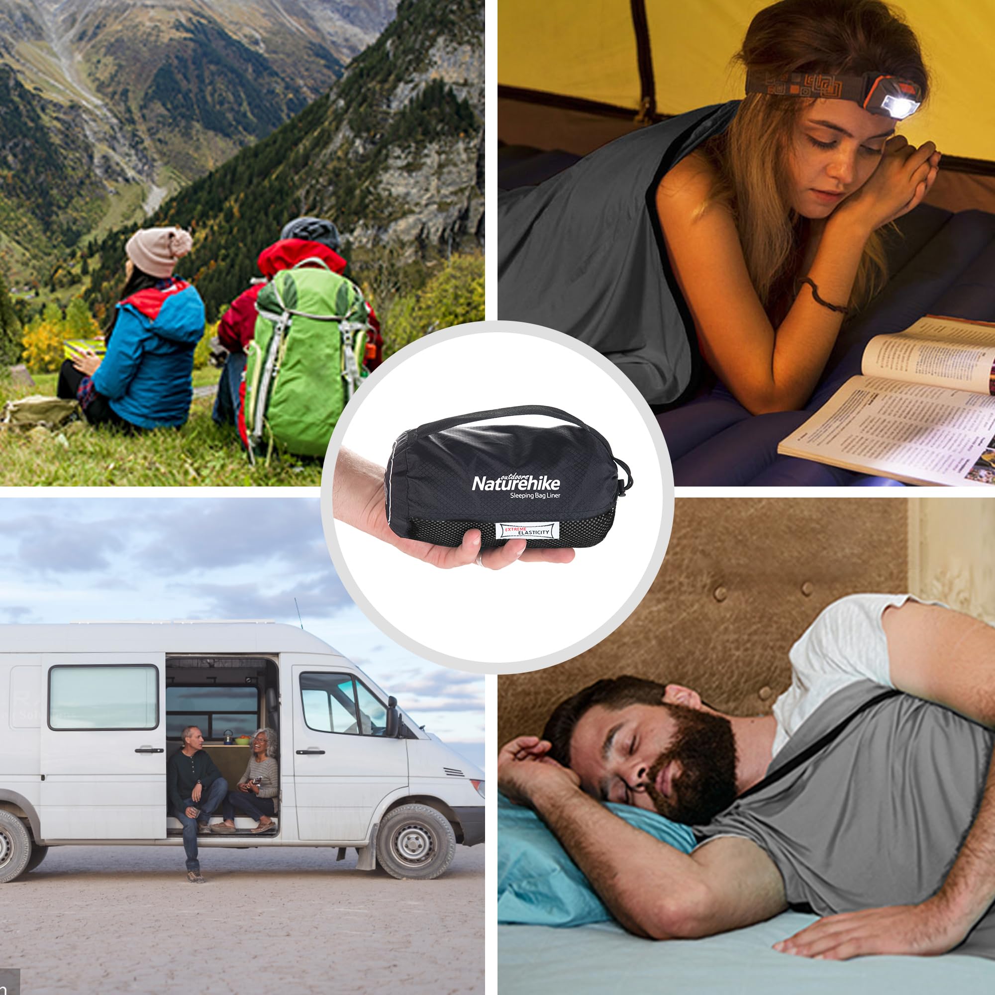 Naturehike Sacco a pelo ultraleggero Sleeping Bag Liner solo 390 g ad alta elasticità, sacco a pelo da viaggio con ingombro ridotto per backpacking, ostelli e campeggio