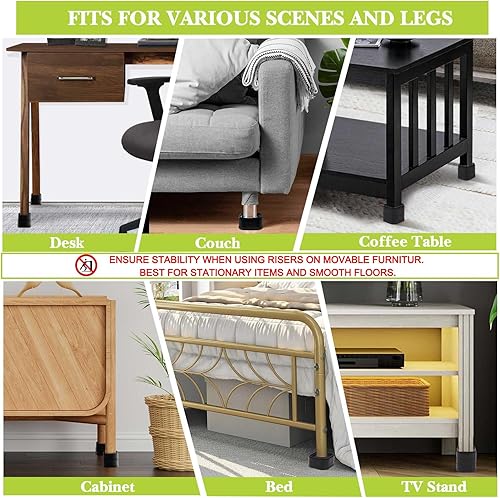 Miniatura 3 de 4 Pack Furniture Risers 1 Inch, Adjustable Bed Risers Heavy Duty for Table Desk Couch Chair Sofa Cabinet Bed Legs Dorm, Square Stackable Bed Raisers