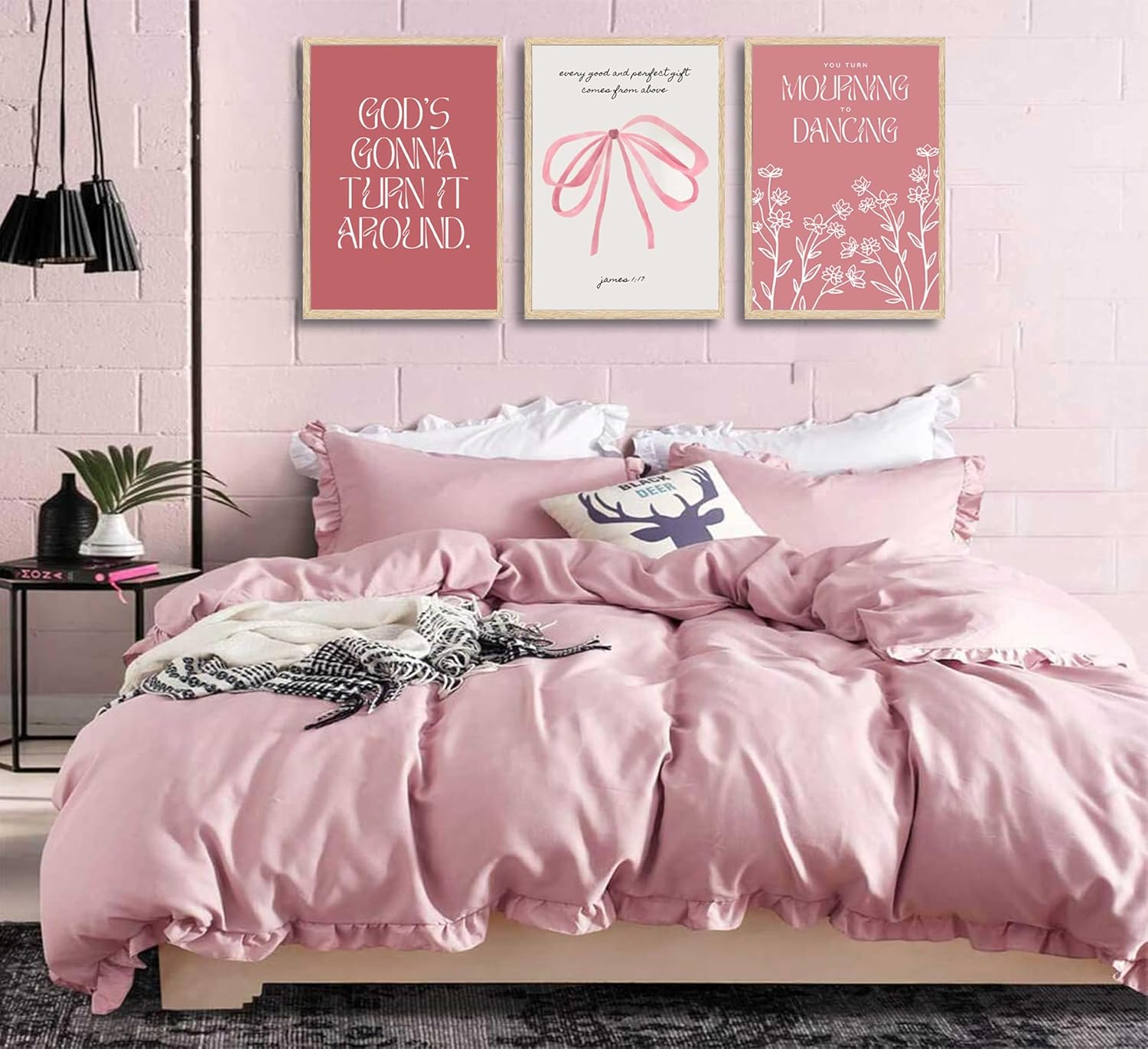 6Pcs Christian Wall Art Pink Bow Verse Canvas Paintings Psalms Scripture Wall Decor Coquette Aesthetic Bible Posters Prints for Bedrooms living Room Gallery Picture Unframed