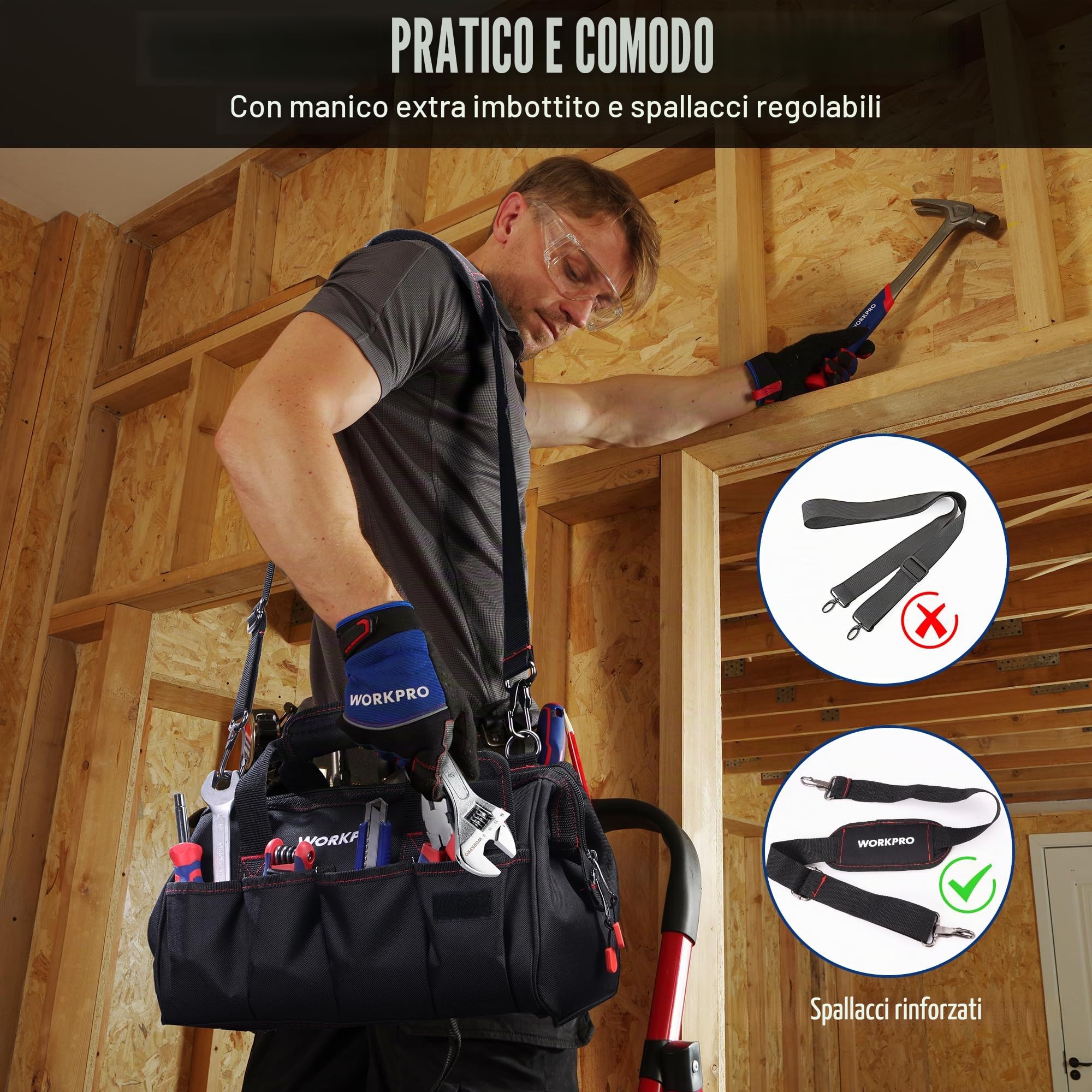Workpro W081021 Borsa porta utensili per attrezzi ad apertura larga con base anti-umidità, 14’’