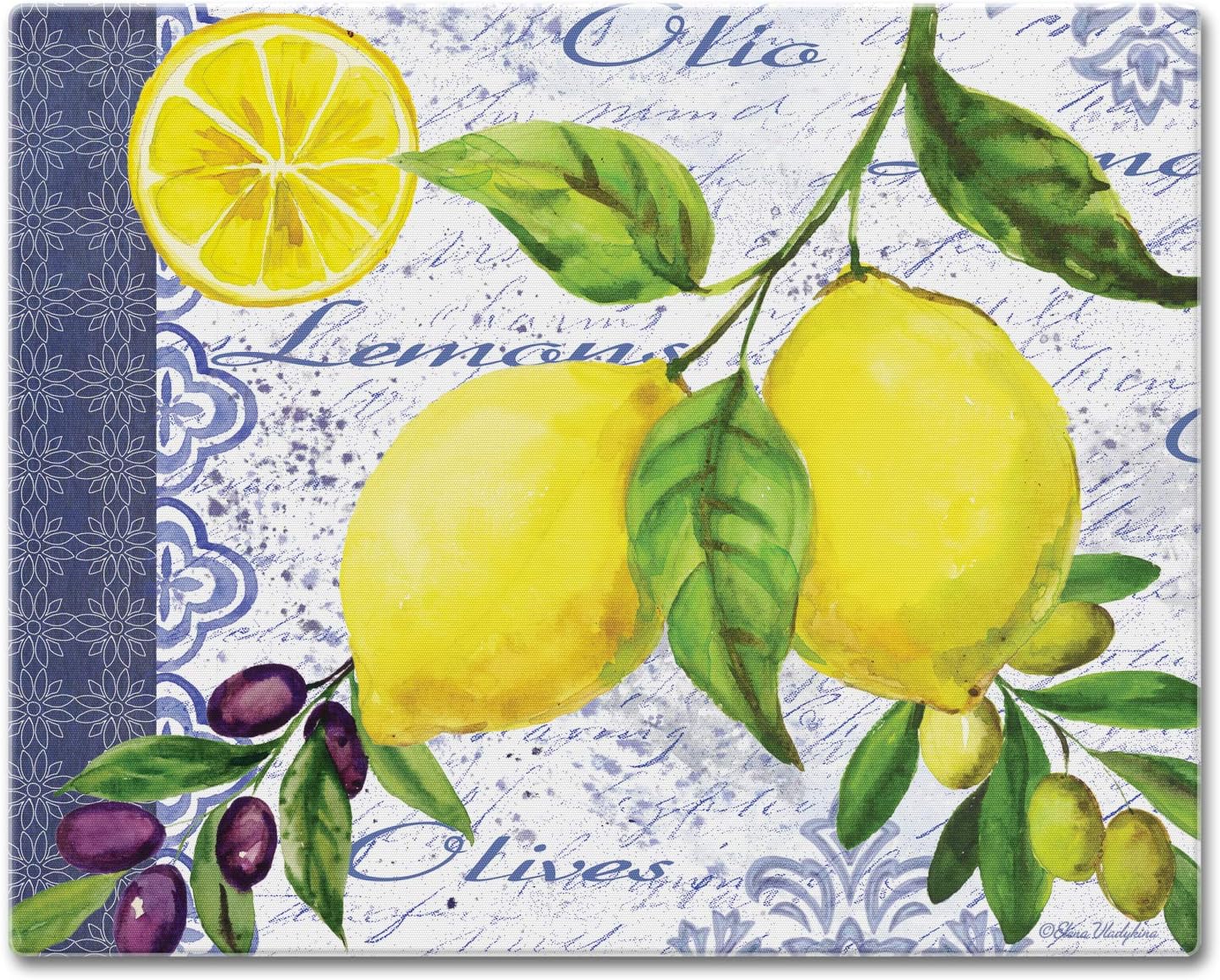 Lemons & Olives Glass Cutting Board, 14-7/8 by 11-3/4-Inch