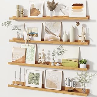 Fun Memories Picture Ledge Shelves Set of 4, 36 Inch Rustic Wall Mounted...