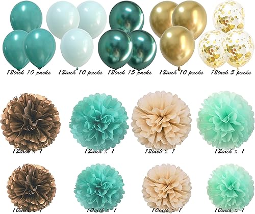 Miniatura 2 de Decoraciones de fiesta verde menta Kit de decoración de fiesta de baby shower de menta para novia, con globos de oro verde y flores de papel de seda