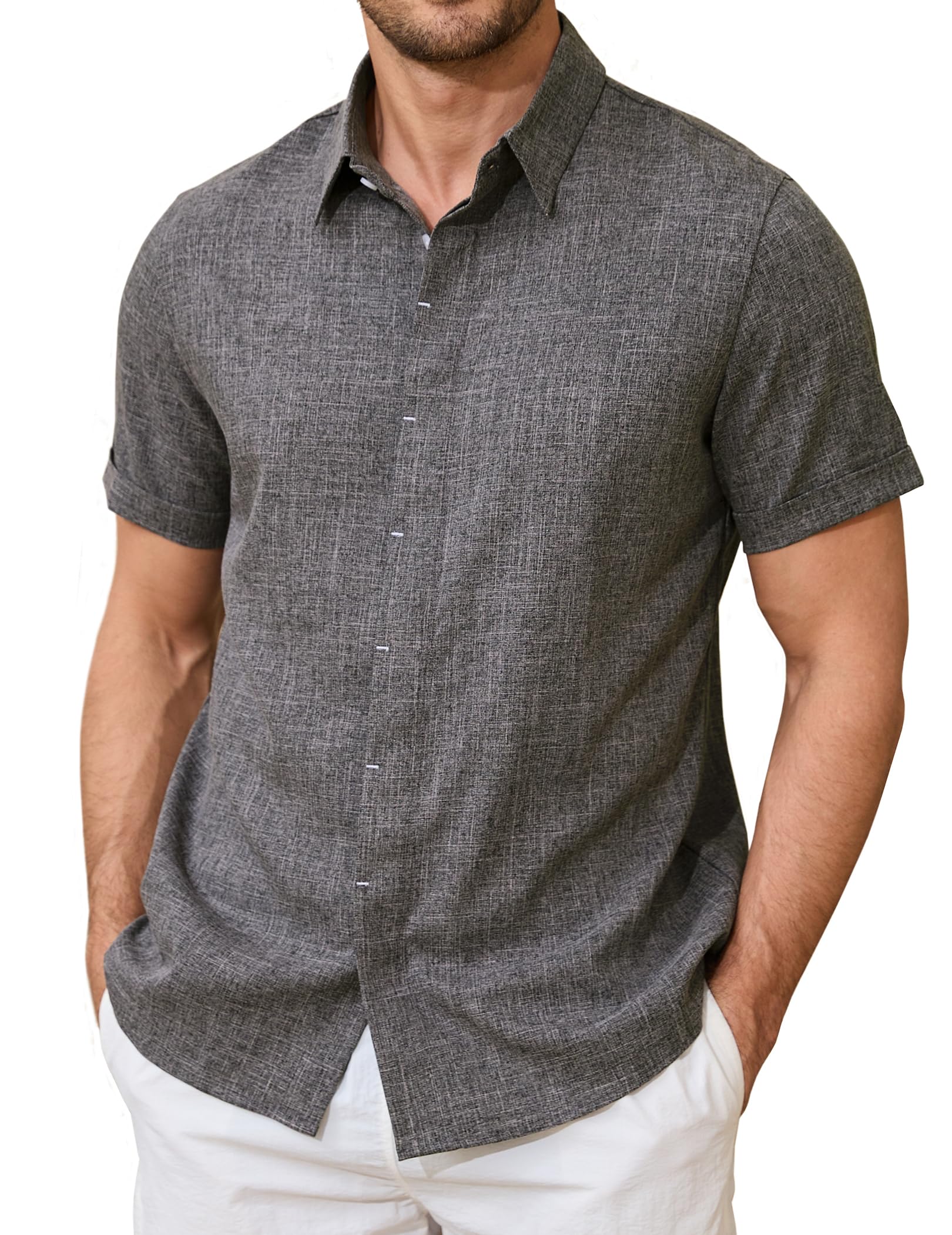 Mens Short Sleeve Button Down Shirt Casual Stylish Lightweight Beach Shirt for Men Summer Vacation Dress Shirts
