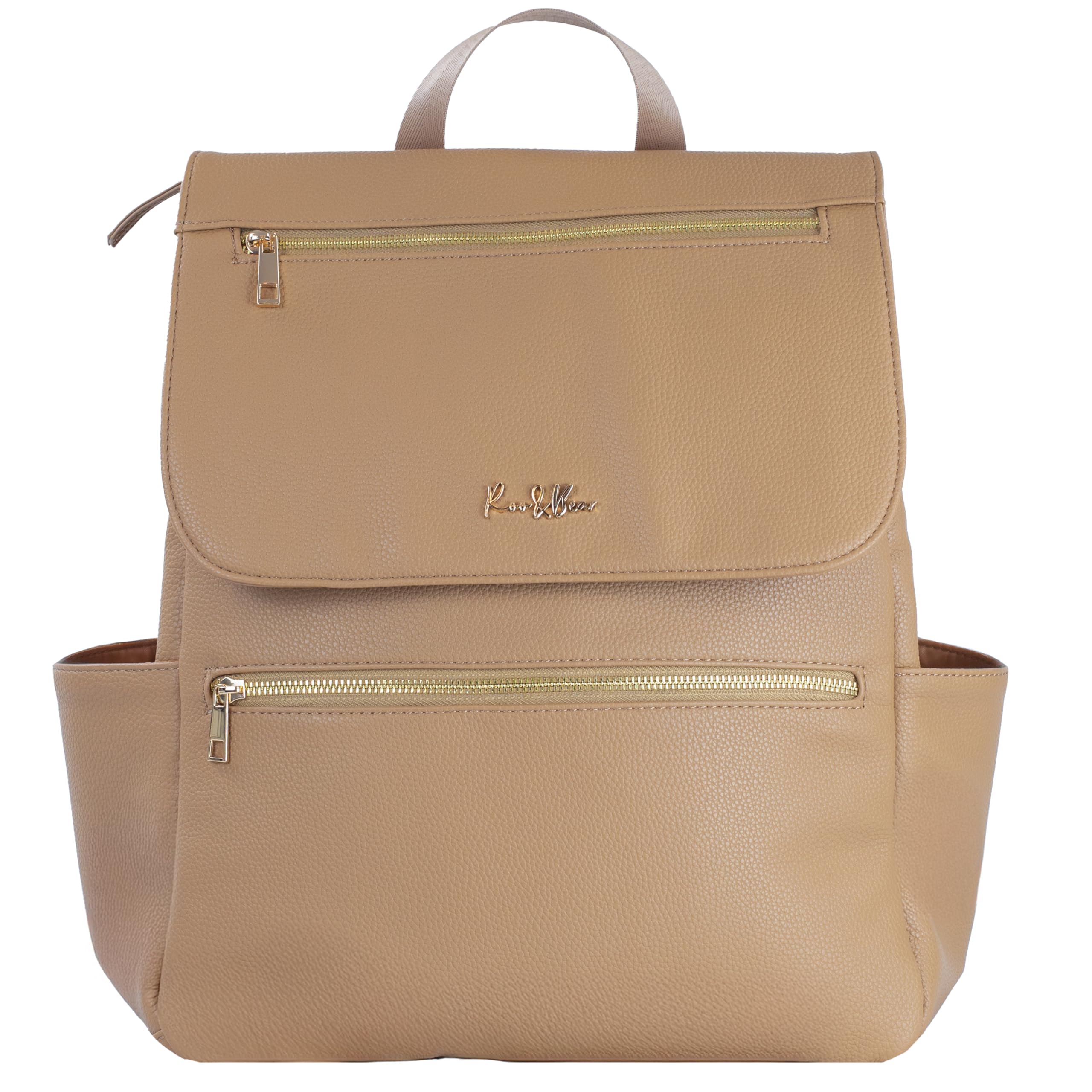 Roo and Bear Premium Vegan Leather Diaper Bag Backpack – Large Designer Baby Bag, Stylish Diaper Backpack with Stroller & Crossbody Straps & Multiple