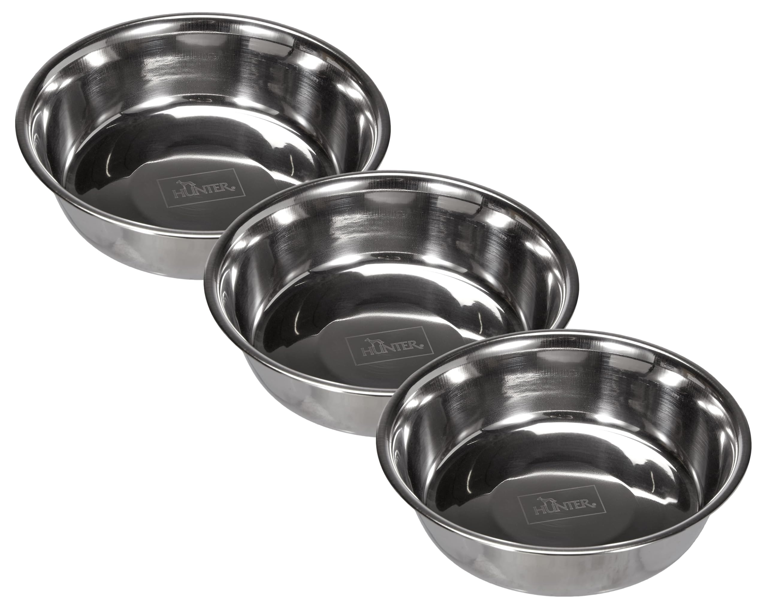 HUNTER Edelstahlersatznapf für Melamin-Napf, Trinknapf, Futternapf für Hunde und Katzen, 350 ml, Silber (Packung mit 3)