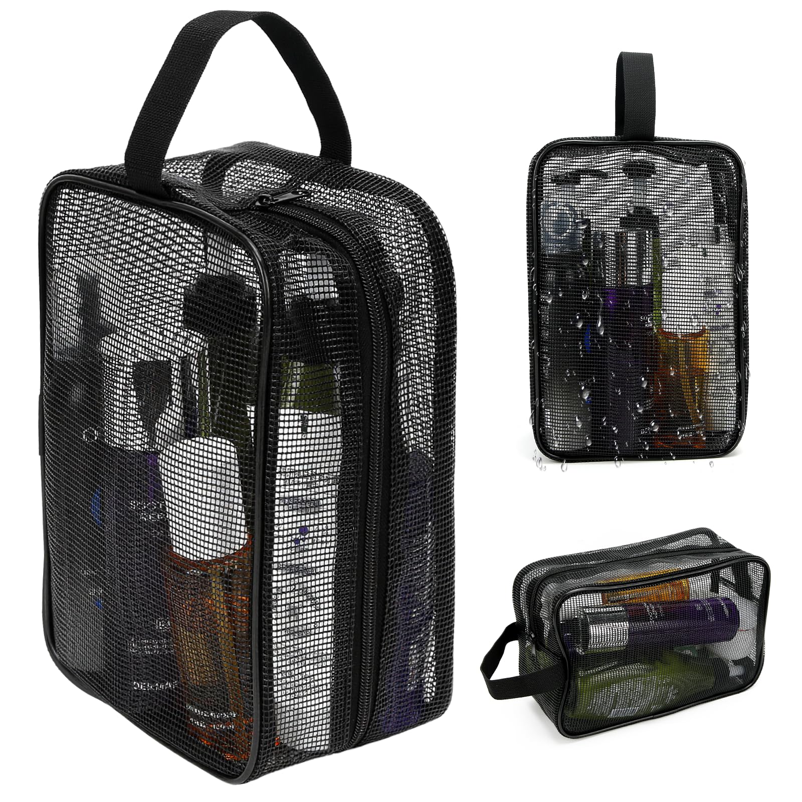AYAWOW Mesh Shower Caddy Bag Black Portable Toiletry Organizer for Gym College Dorm Room