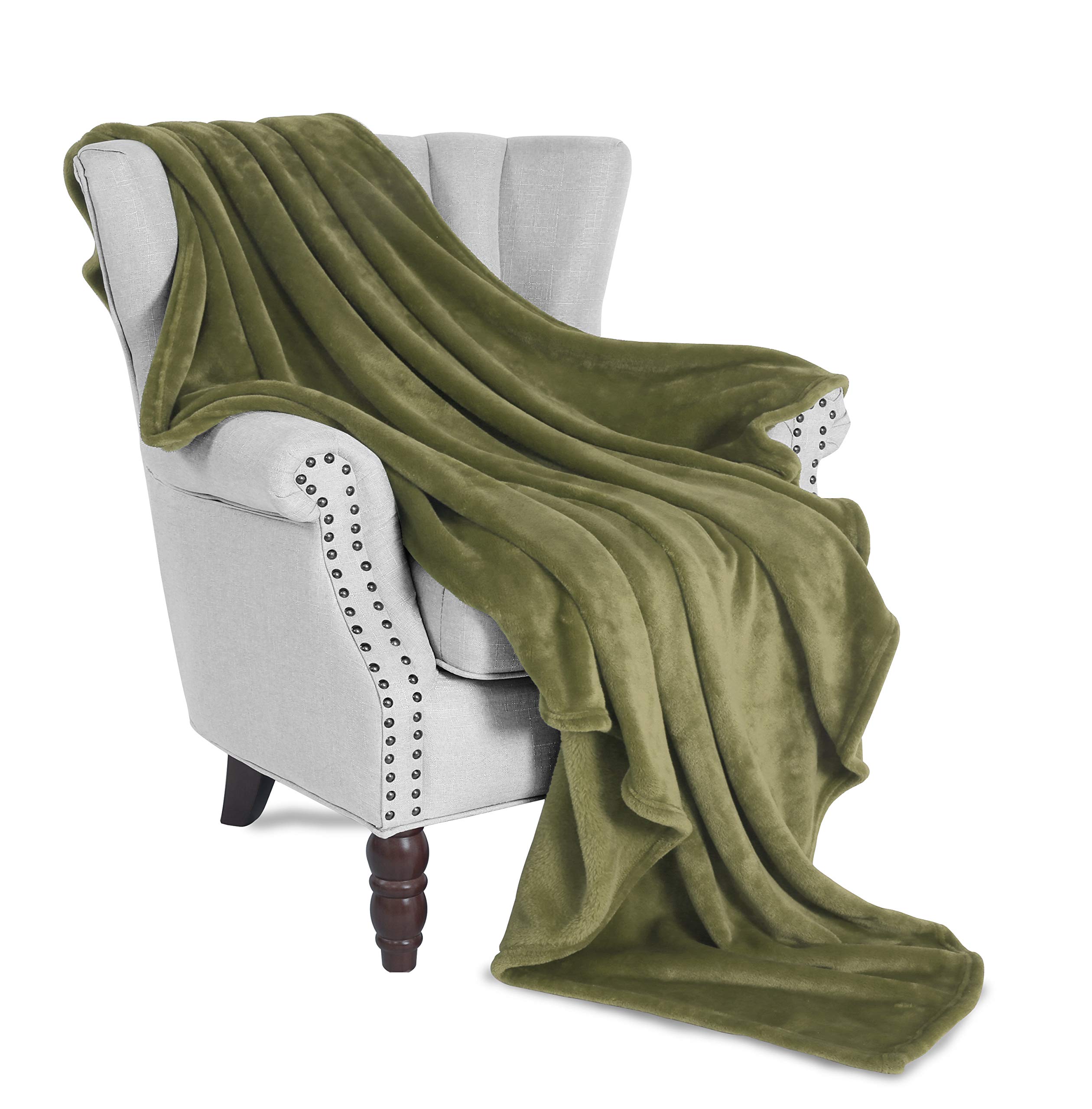 Exclusivo Mezcla flannel sofa throw blanket, soft and lightweight bed blanket, suitable for any season, cozy, plush, 130 x 170 cm, olive