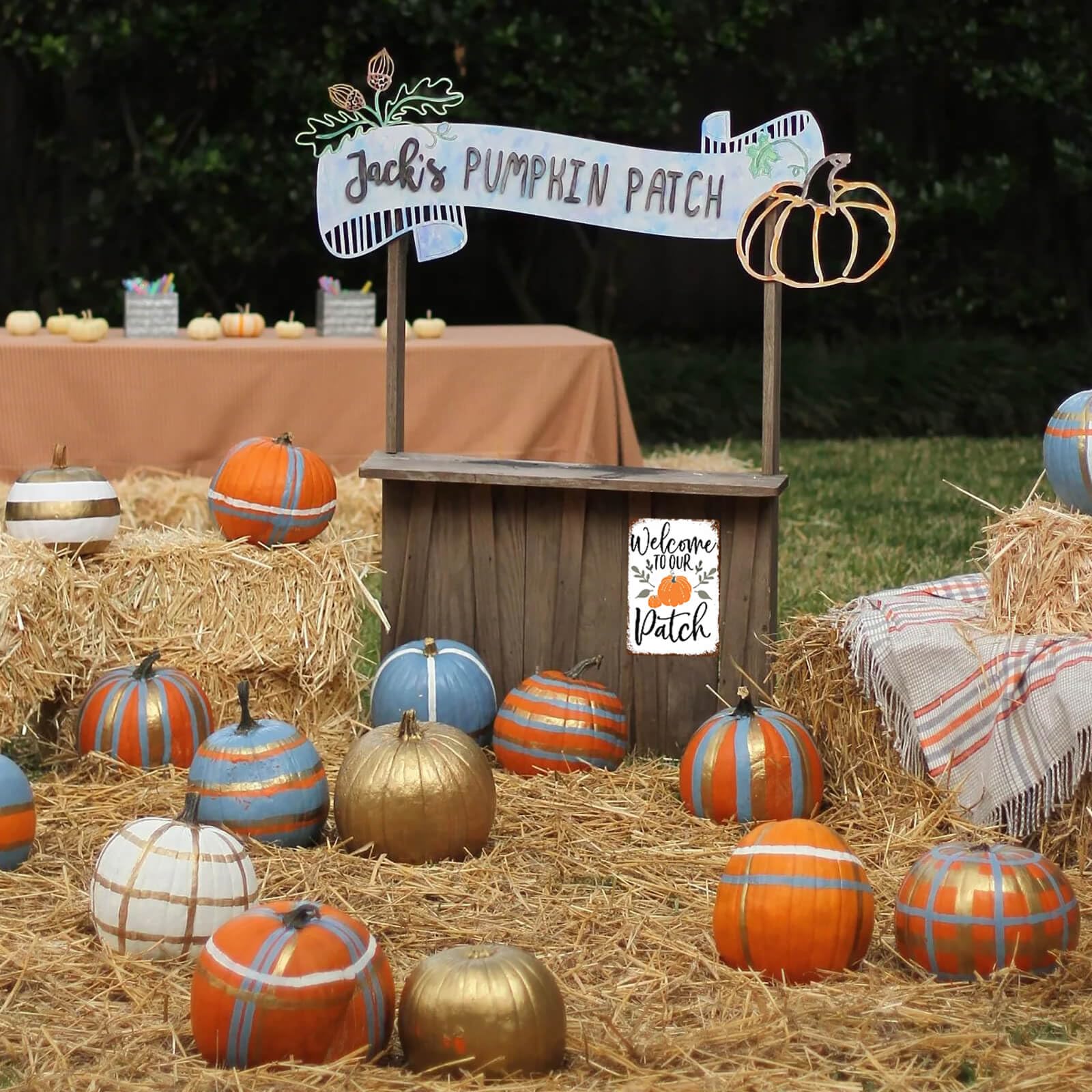 Amazon.com: KENSILO Fall Metal Tin Sign Welcome to Our Pumpkin  display picture 1