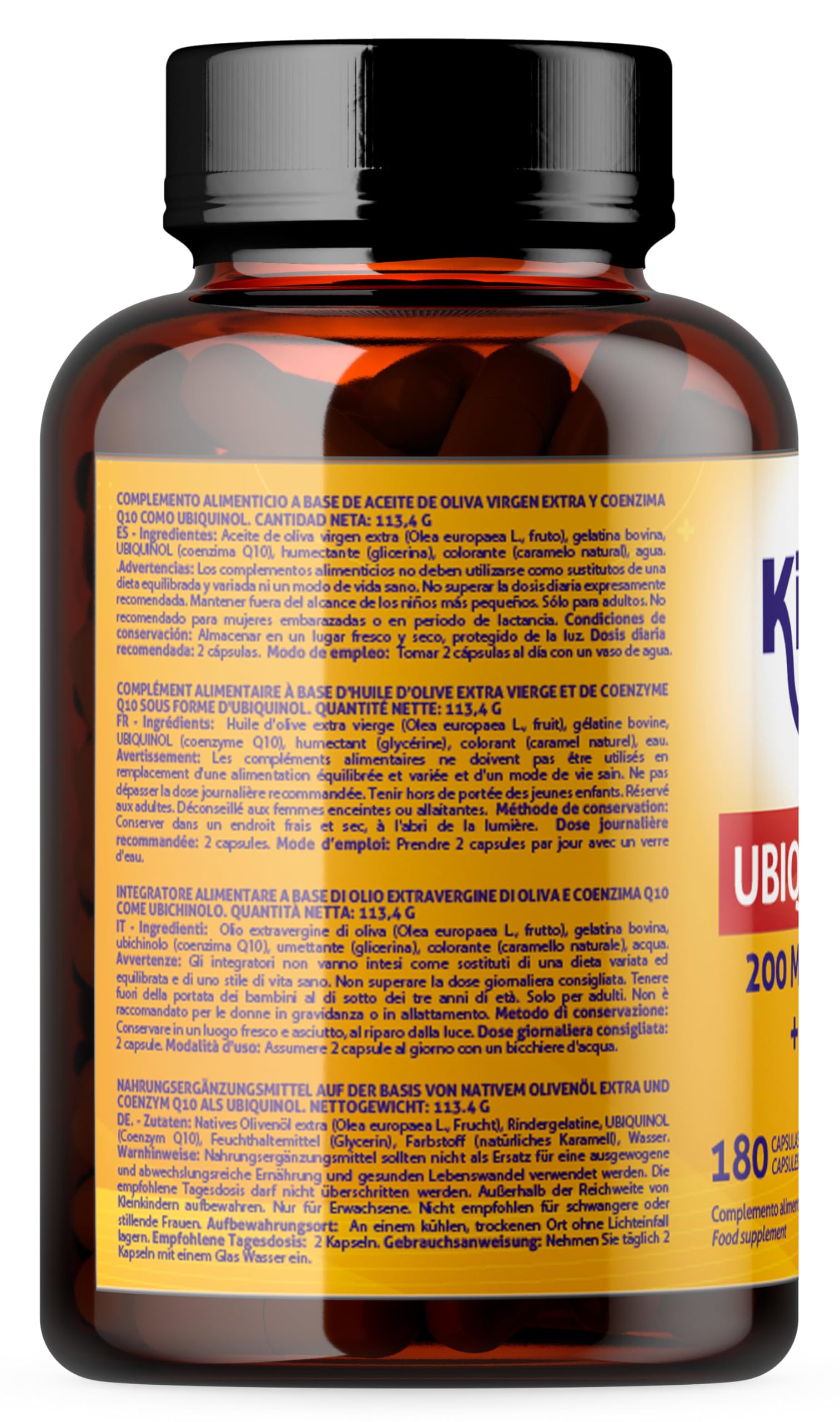 Ubichinolo Coenzima Q10 180 Capsule, Ubiquinol Plus 200 mg Dose Giornaliera, 100 mg per Capsula, CoQ10 Ridotta con Omega 9 e Olio Extravergine di Oliva, Softgels, Kinoko Life