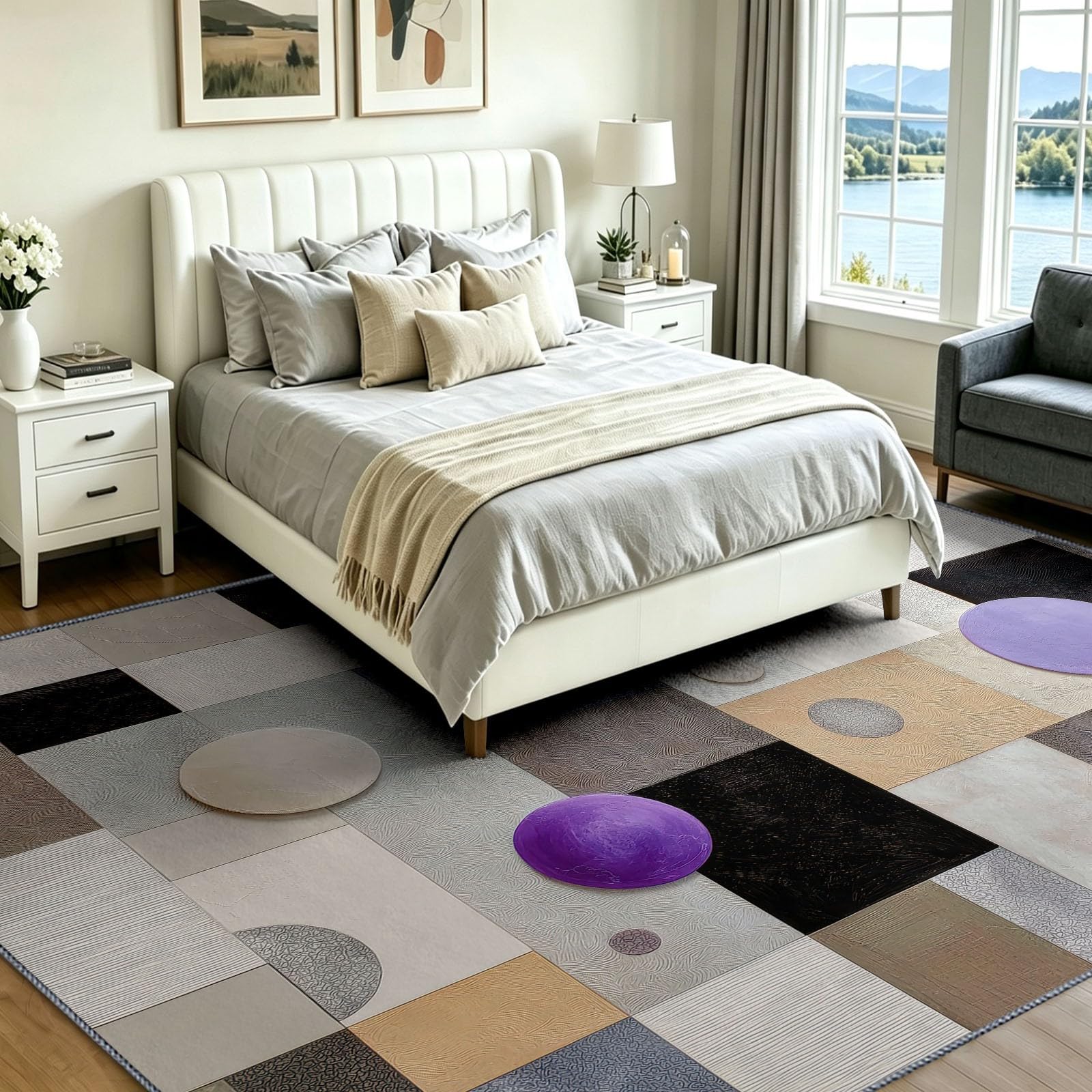Dywan 160 x 230 cm Wewnętrzny antypoślizgowy chłonny, łatwy do czyszczenia - nowoczesny geometryczny dywan 3D, kwadratowe tarcze z siatki miękkie dywaniki podłogowe do sypialni, salonu, przedpokoju