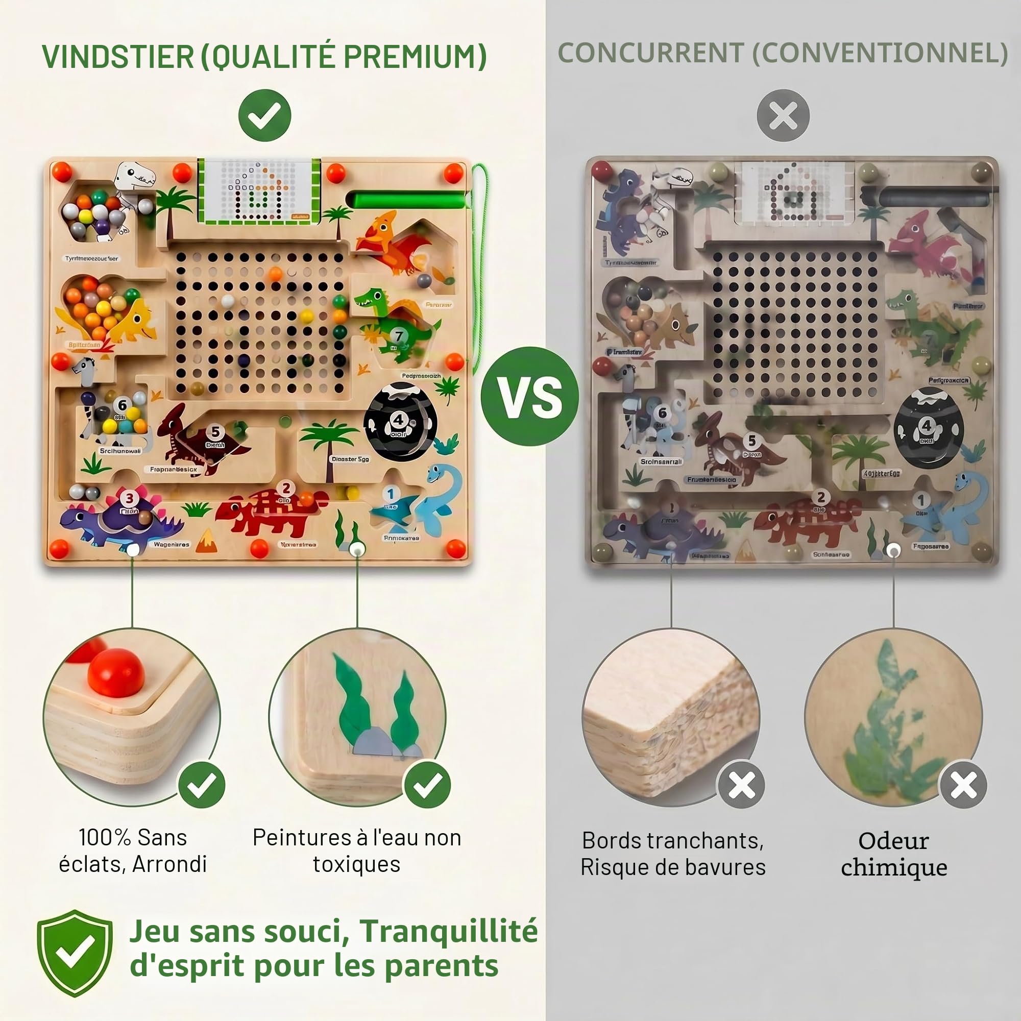 Labyrinthe Magnétique en Bois Dinosaure, Jouet Montessori Éducatif pour Apprendre Chiffres et Couleurs, Jeu de Motricité Fine avec Stylos et Cartes, Cadeau Enfant 3 4 5 6 Ans