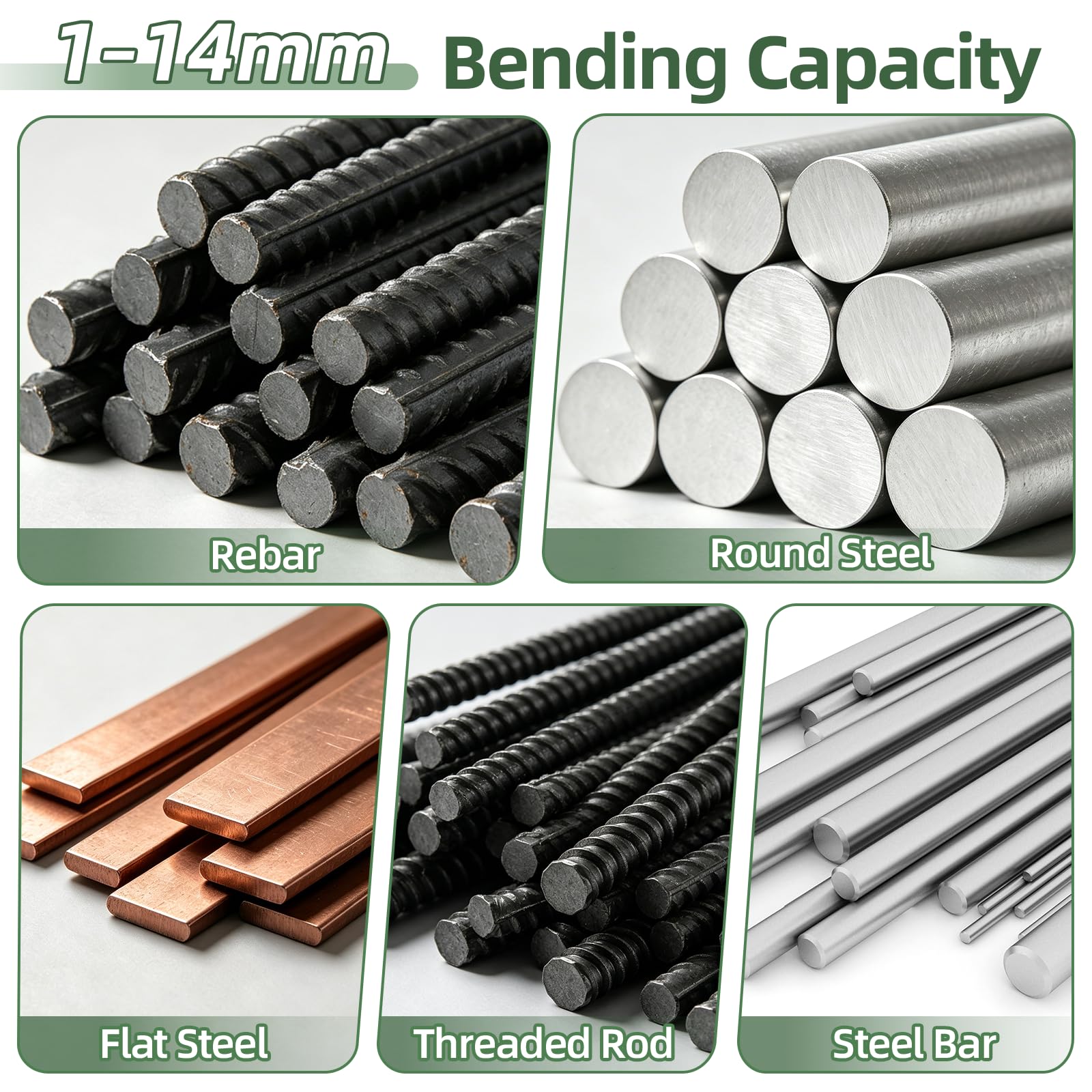 Dobladora manual de 1 a 14 mm para barras de hierro, barras de acero, tubos y dobladores de metal, mango de 550 mm, barra de acero de 20 mm de diámetro, para obras y bricolaje