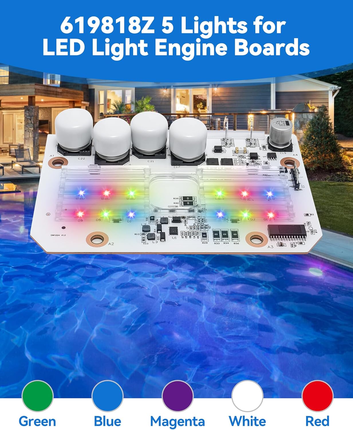 619818Z Led Pool Light Engine Board Replacement IntelliBrite 5G Color LED Light 2nd Generation 2010-Present 601000 601001 601002 601003 601004 601010 601011 601012 601013 Circuit Board PCBA