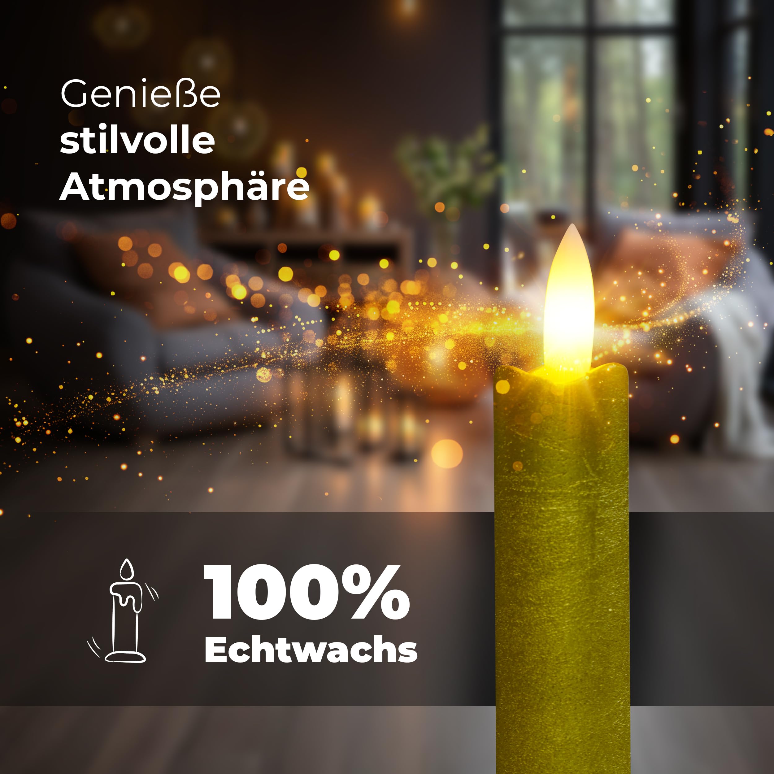 Świece prętowe LED z timerem w kolorze złotym, 12 sztuk do użytku wewnątrz – 6 godzin – wosk prawdziwy 23 cm wysokość do świec 2,2 cm średnicy 2,2 cm, 2 baterie AAA, niezbędne świece LED, zestaw 4