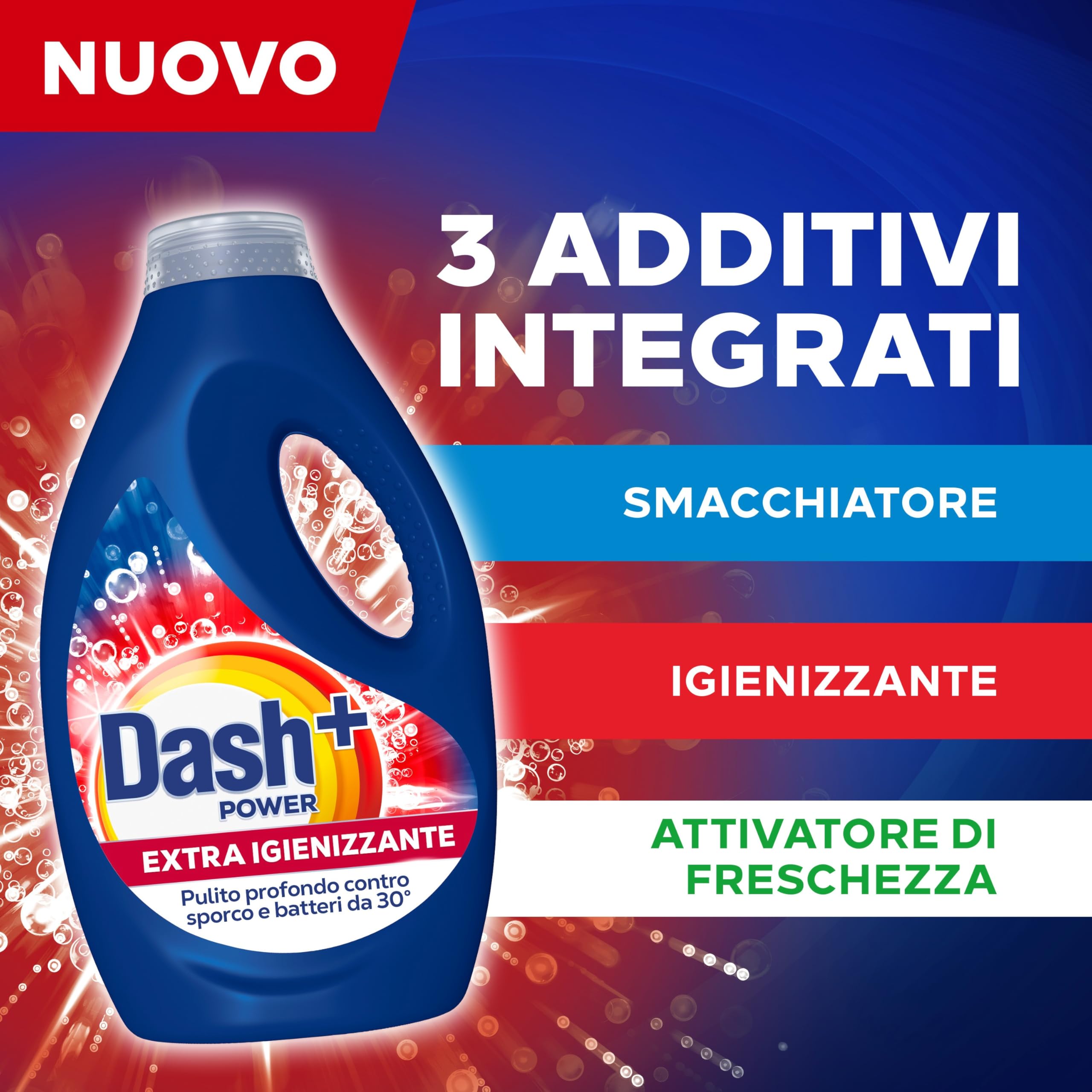 Dash Power + Extra Igienizzante, Detersivo Liquido Lavatrice, 140 Lavaggi (35x4), Pulizia Profonda Contro Sporco E Batteri, Pulizia Impeccabile