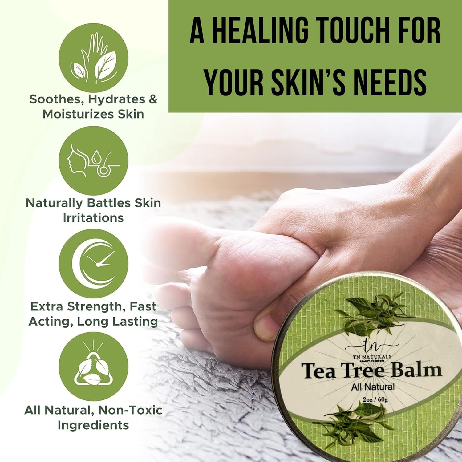Tea Tree Oil Balm – Natural Itchy Skin Relief for Rashes, Jock Itch, Athlete’s Foot, Bug Bites, Folliculitis & Dry Sensitive Skin, Safe for All Ages