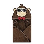 Hudson Baby Unisex Baby Cotton Animal Face Hooded Towel, Dapper Monkey, One Size