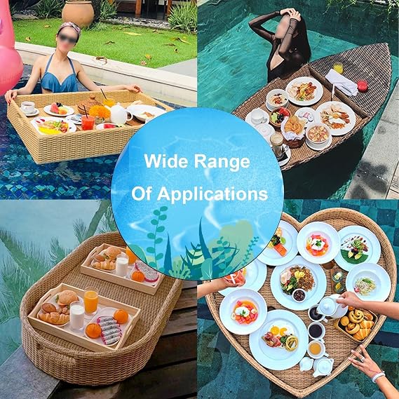 Rattan Floating Serving Tray For Pool Beach Party ，Creative Elliptical Drink Floaties Tray ，Swimming Pool Floats With Handles For Pool Serving Drinks,Food On The Water(White)