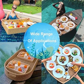 Rattan Floating Serving Tray For Pool Beach Party ,Creative Elliptical Drink Floaties Tray ,Swimming Pool Floats With Handles For Pool Serving Drinks,Food On The Water(White)