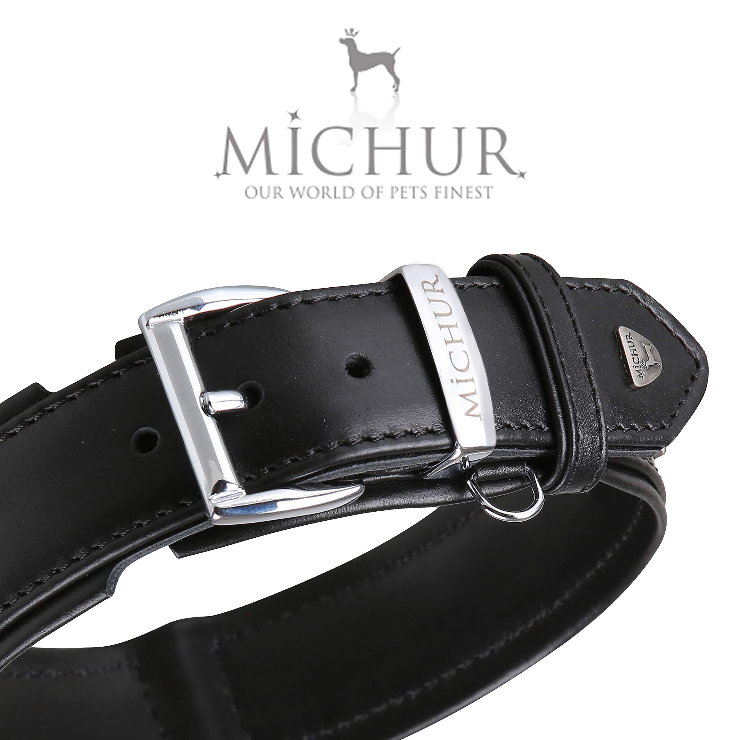 MICHUR Pietro Leder-Hundehalsband – Handgeschnitzt Mit Feder-Muster, Braun/schwarz, In Verschiedenen Größen (32–65 Cm)