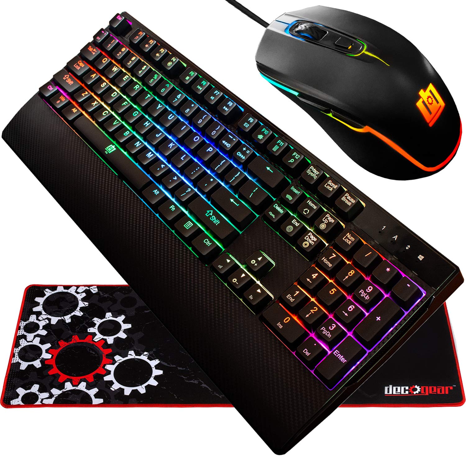 Gaming Accessory Bundle - Mechanical 18-Mode 104 Key RGB Keyboard with 11-Mode RGB Gaming Mouse and 32" x 12" Extended Mouse Pad