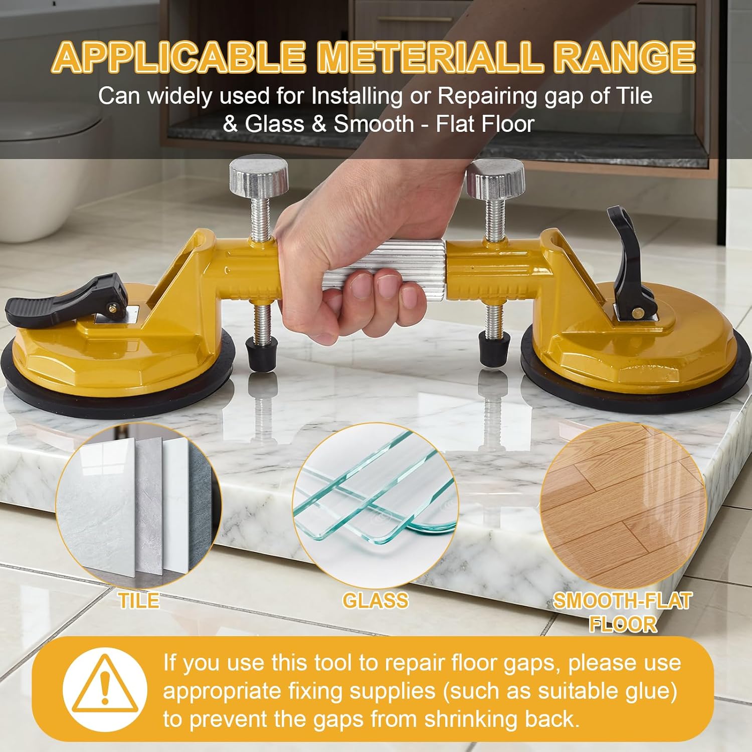 UpJiaflarish Granite Tools - Tile Suction Cup Tool Set - Seam Setter, for Flat Setting & Repairing, Suitable for Tile of Granite, Marble, Stone, Slab & Glass & Smooth - Flat Floor(1pcs * Yellow)